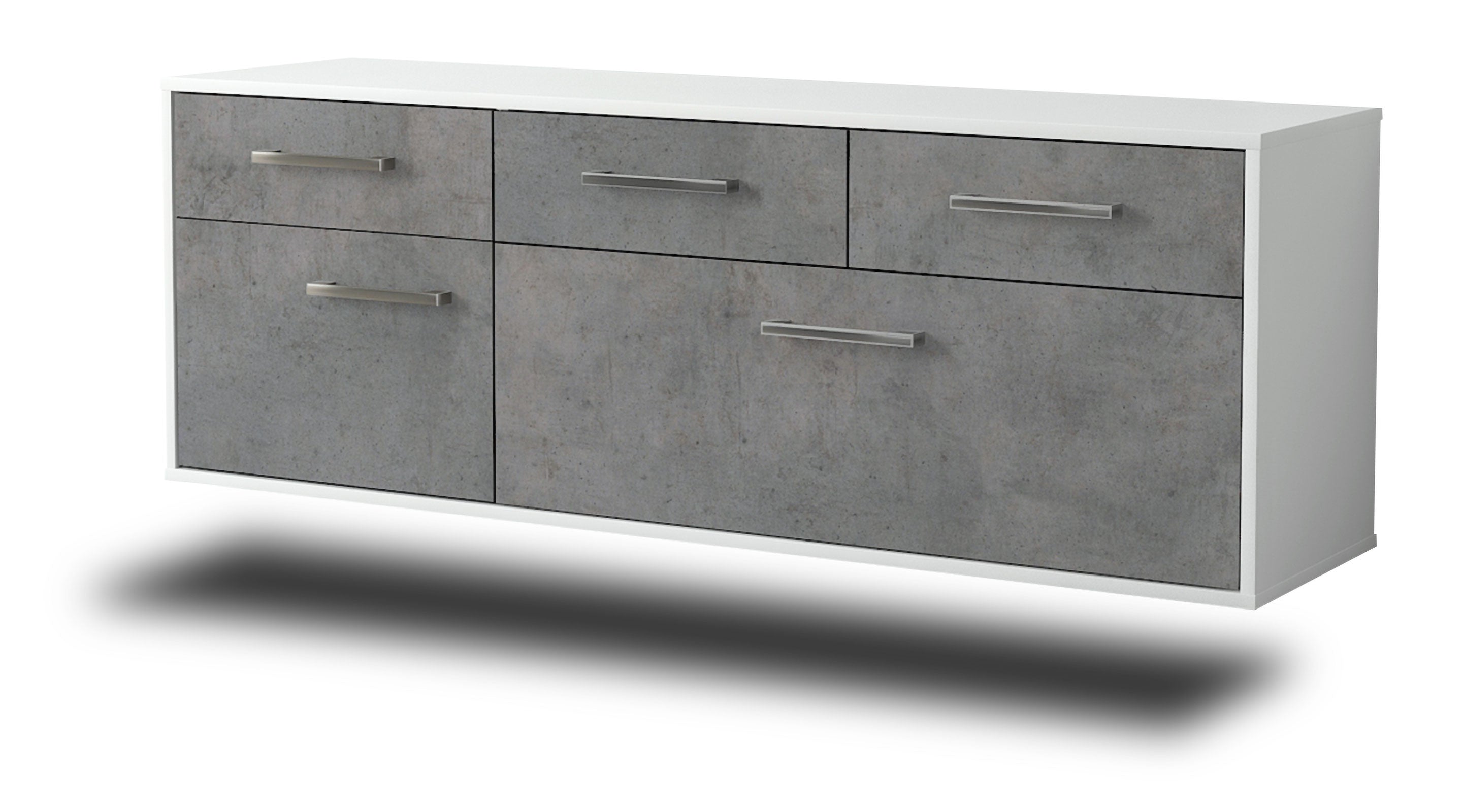 Lowboard - Anjelika - Design Industrie Stil - Wandmontage mit Griffe 136 cm Weiss