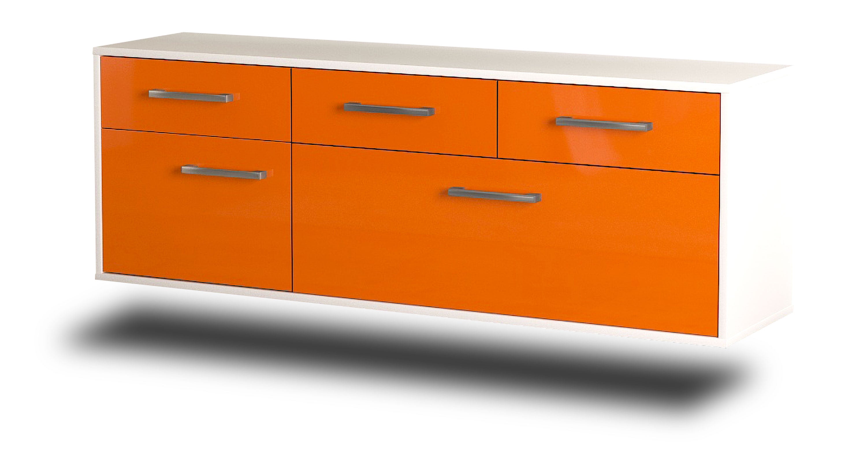 Lowboard - Anjelika - Design Hochglanz - Wandmontage mit Griffe 136 cm Weiss