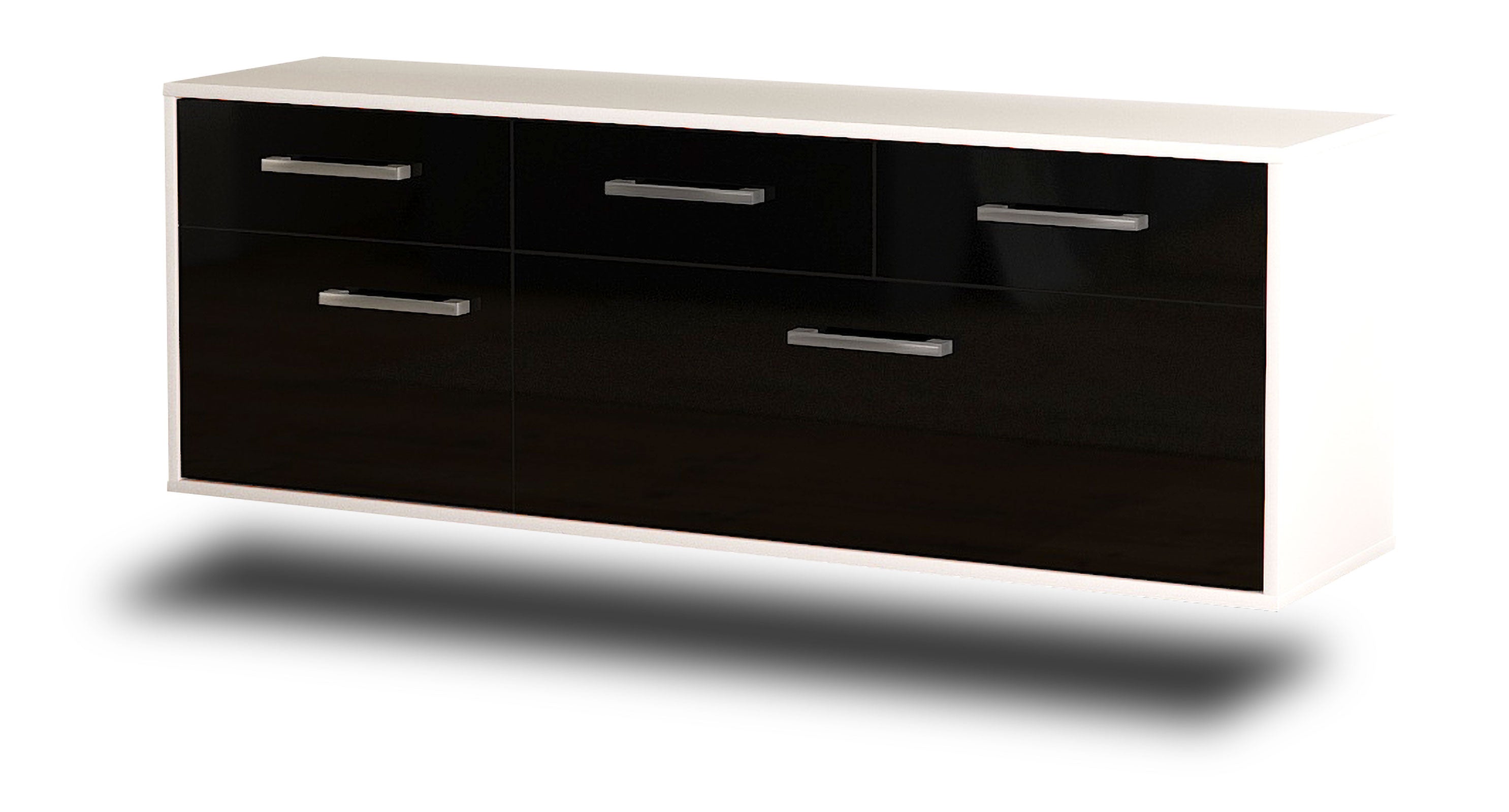 Lowboard - Anjelika - Design Hochglanz - Wandmontage mit Griffe 136 cm Weiss
