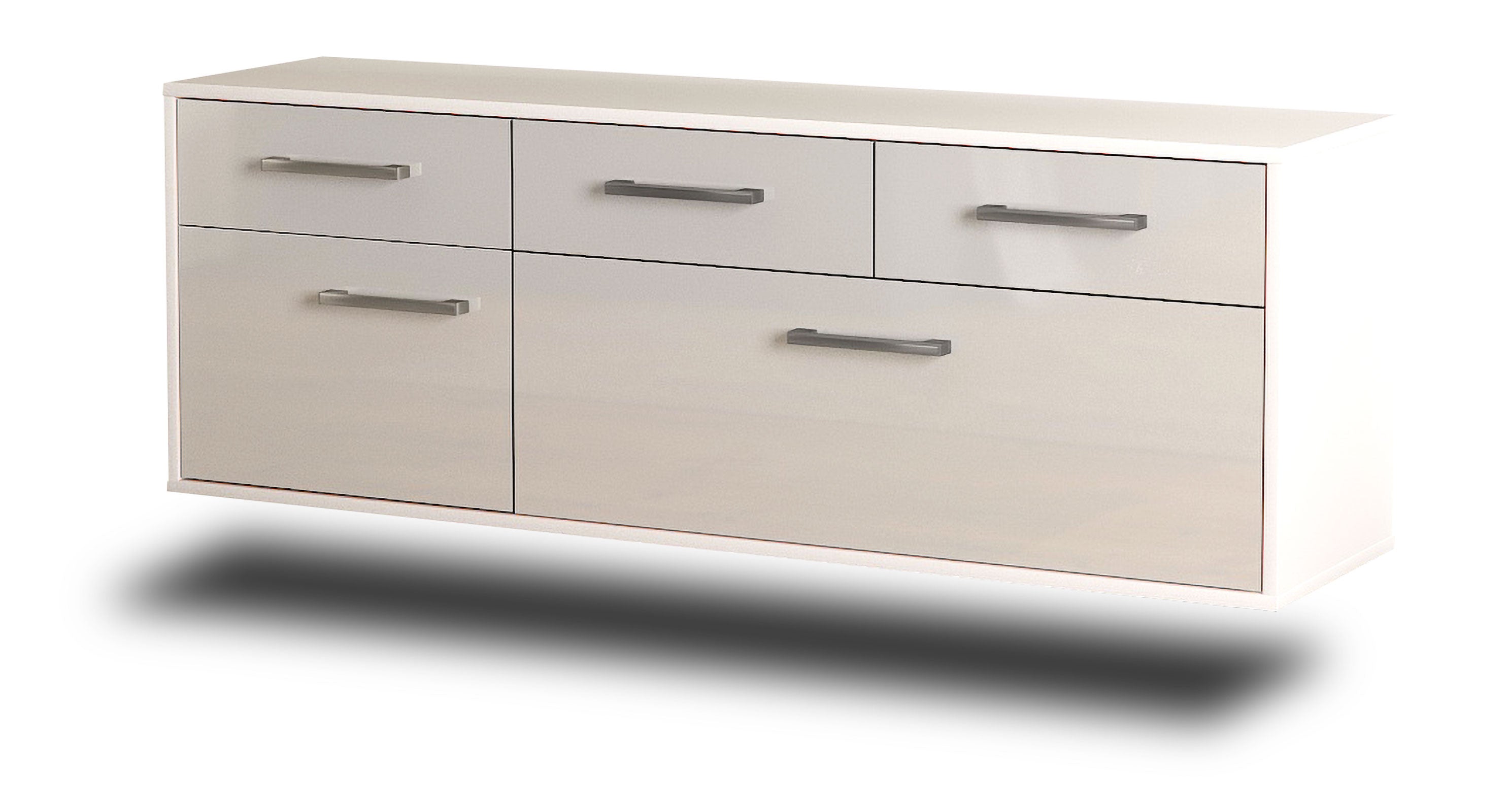 Lowboard - Anjelika - Design Hochglanz - Wandmontage mit Griffe 136 cm Weiss