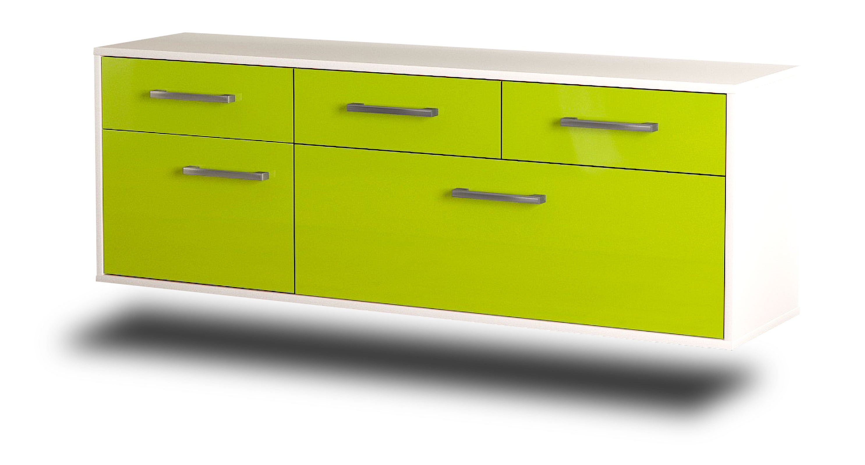 Lowboard - Anjelika - Design Hochglanz - Wandmontage mit Griffe 136 cm Weiss