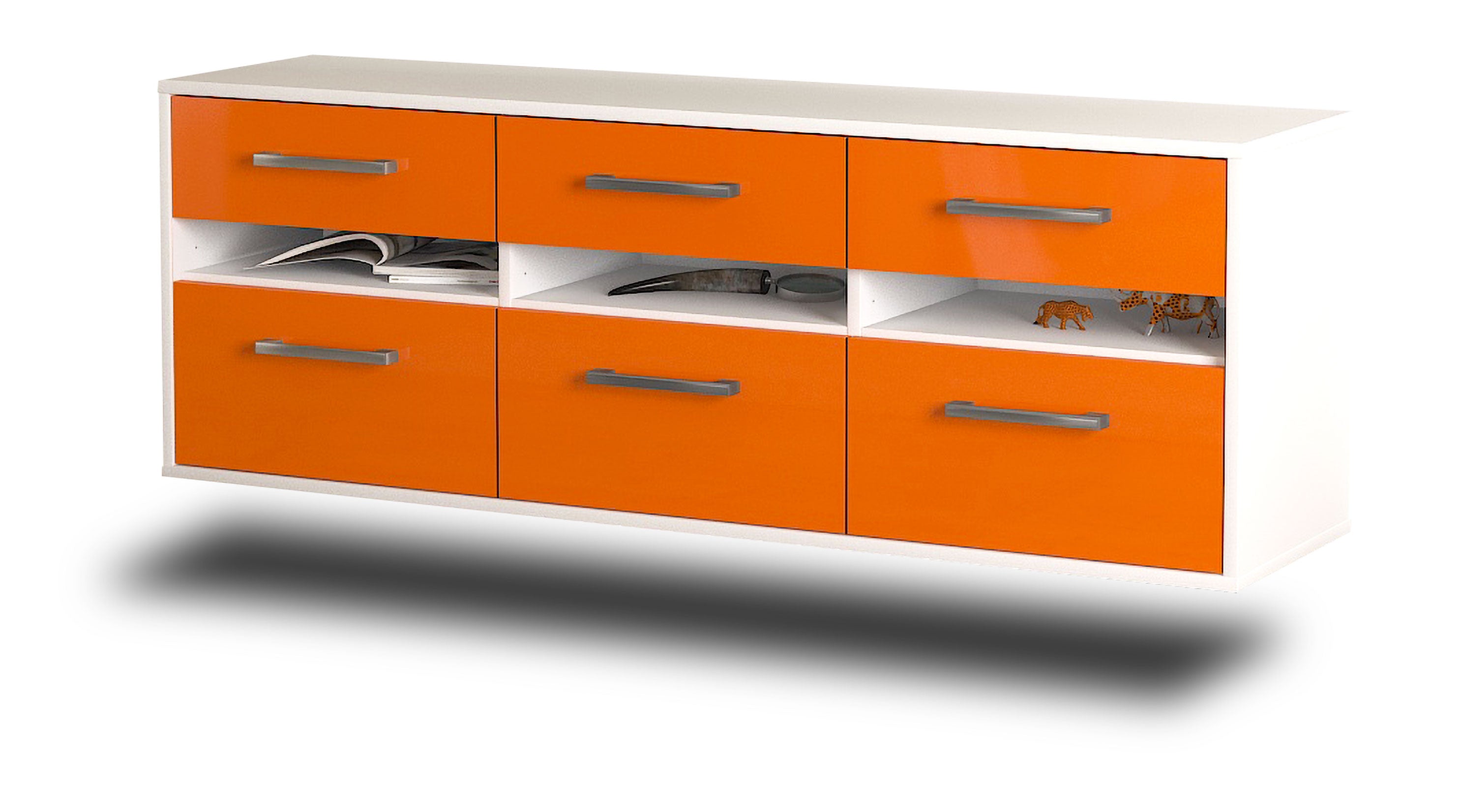 Lowboard - Annalena - Design Hochglanz - Wandmontage mit Griffe 136 cm Weiss