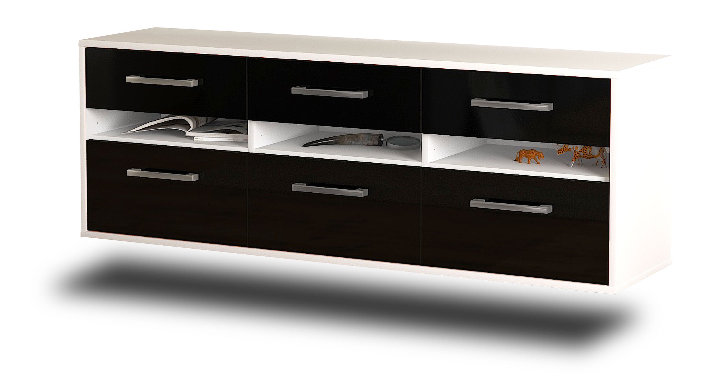 Lowboard - Annalena - Design Hochglanz - Wandmontage mit Griffe 136 cm Weiss