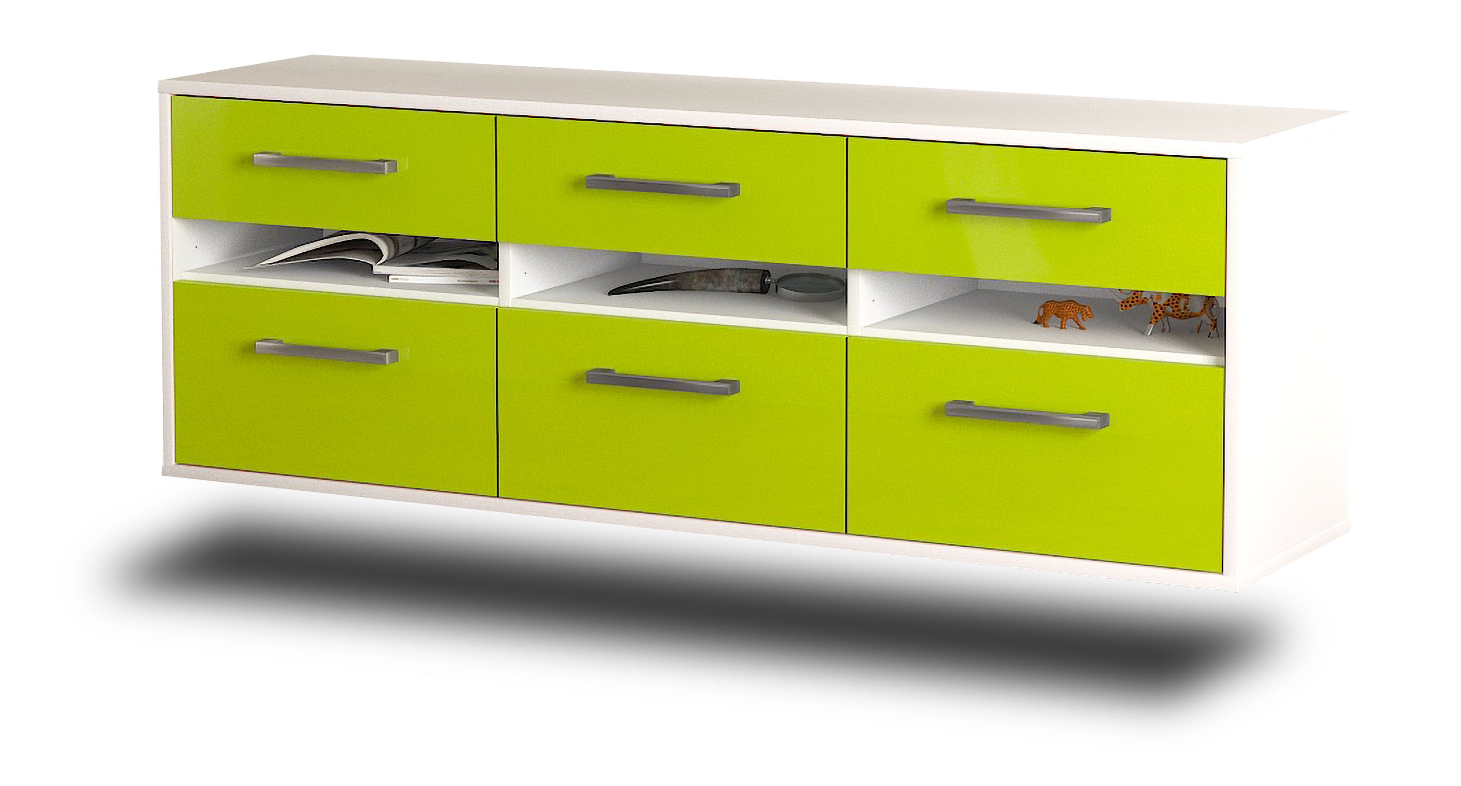 Lowboard - Annalena - Design Hochglanz - Wandmontage mit Griffe 136 cm Weiss