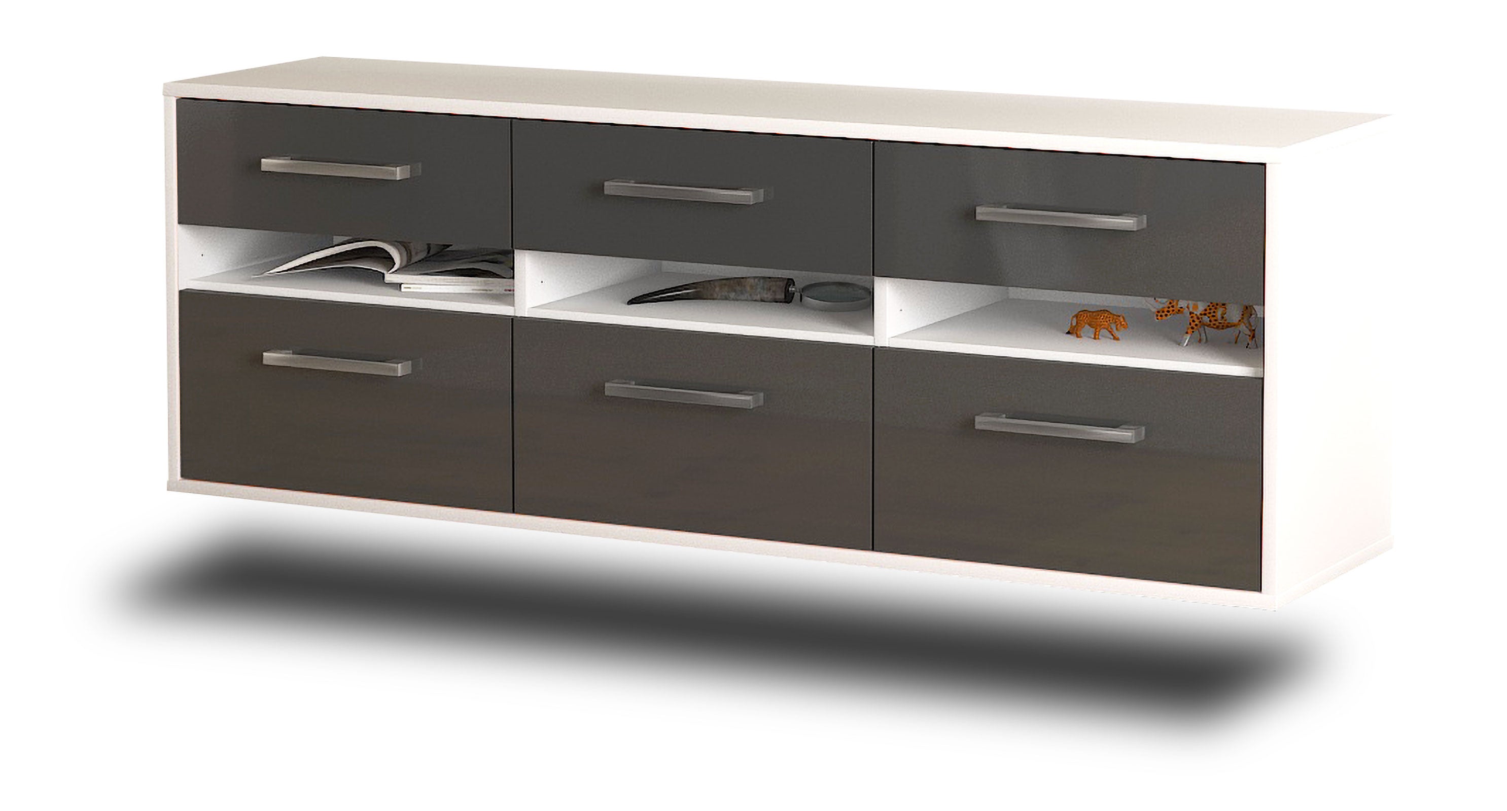 Lowboard - Annalena - Design Hochglanz - Wandmontage mit Griffe 136 cm Weiss