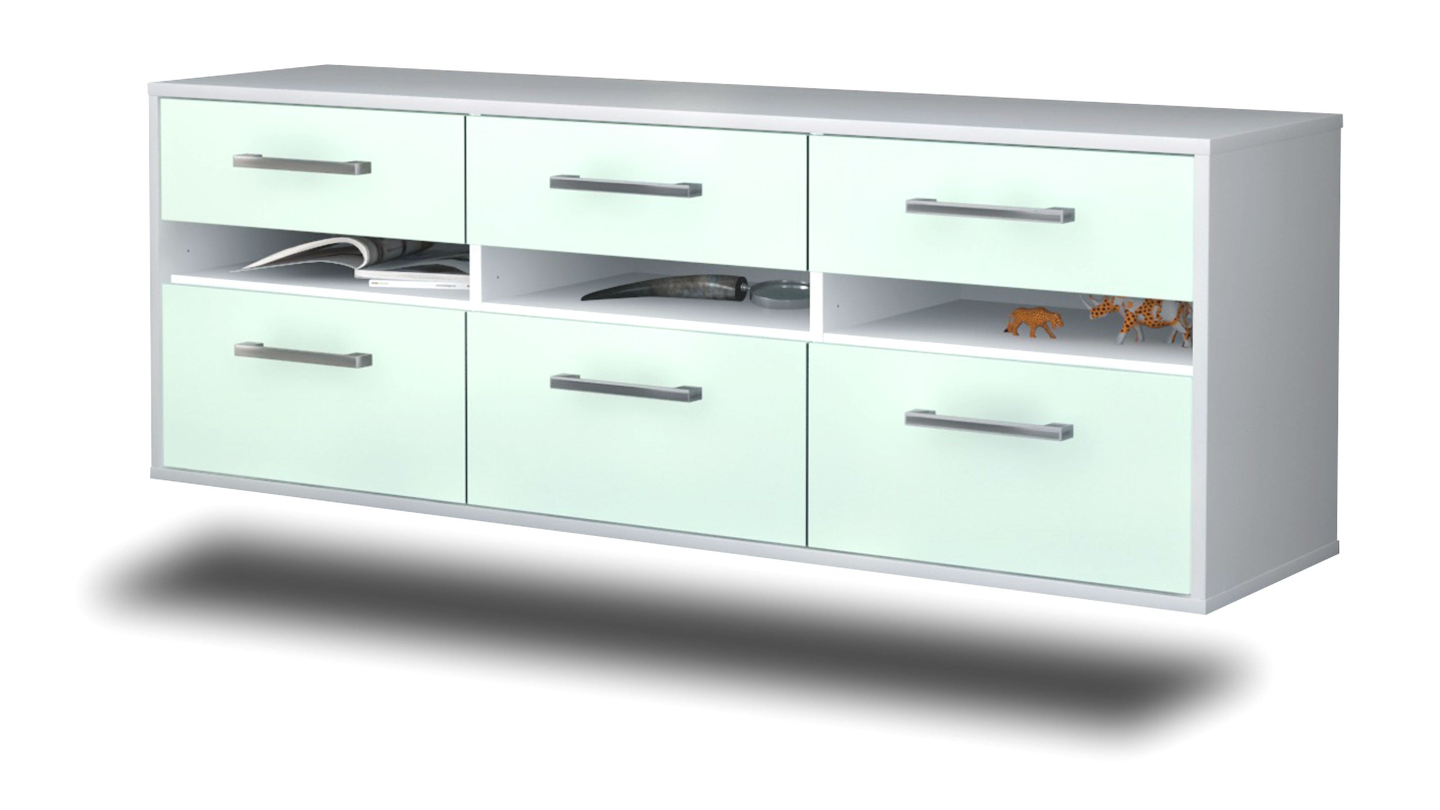 Lowboard - Annalena - Design Farbakzent - Wandmontage mit Griffe 136 cm Weiss