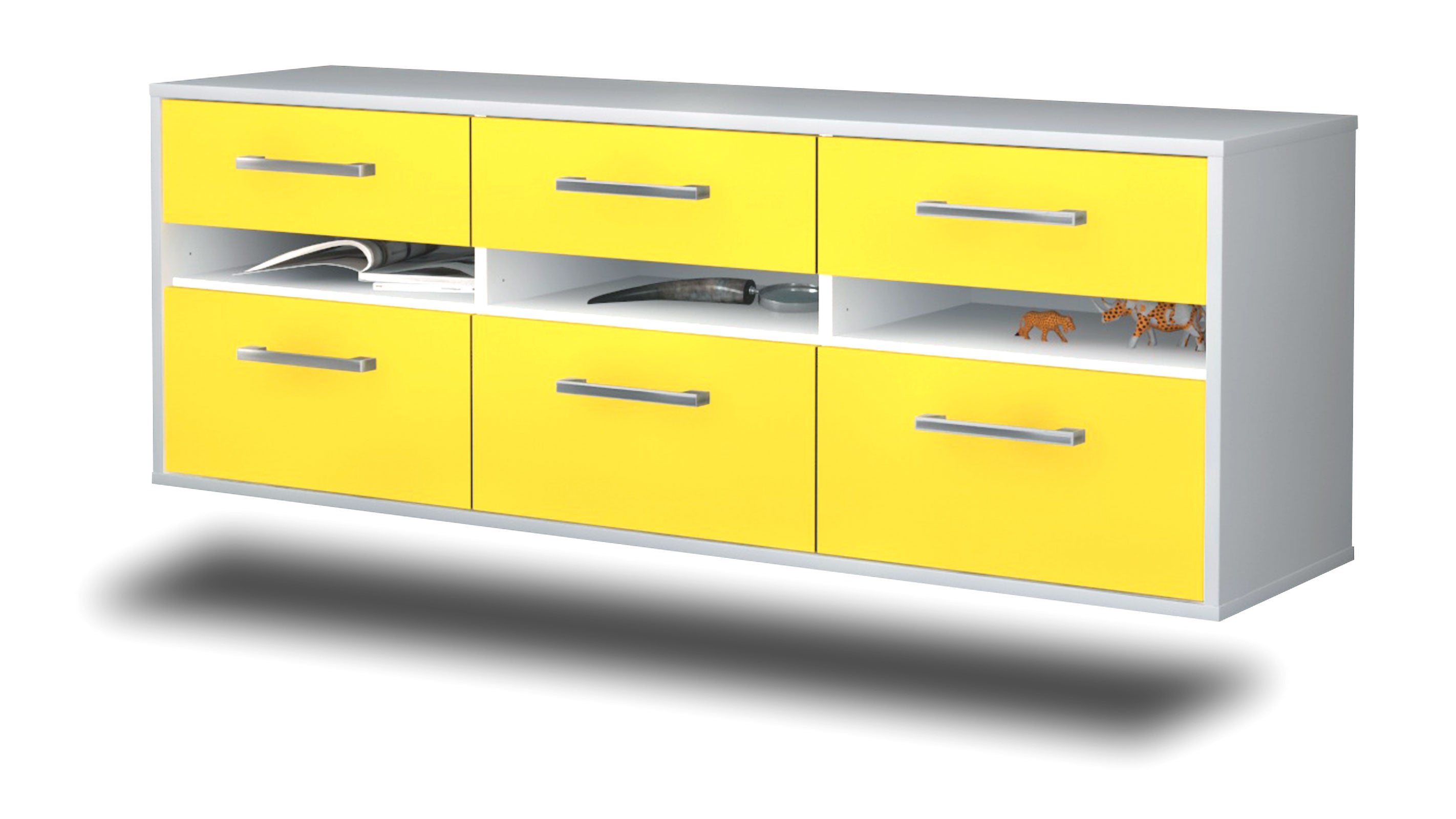 Lowboard - Annalena - Design Farbakzent - Wandmontage mit Griffe 136 cm Weiss
