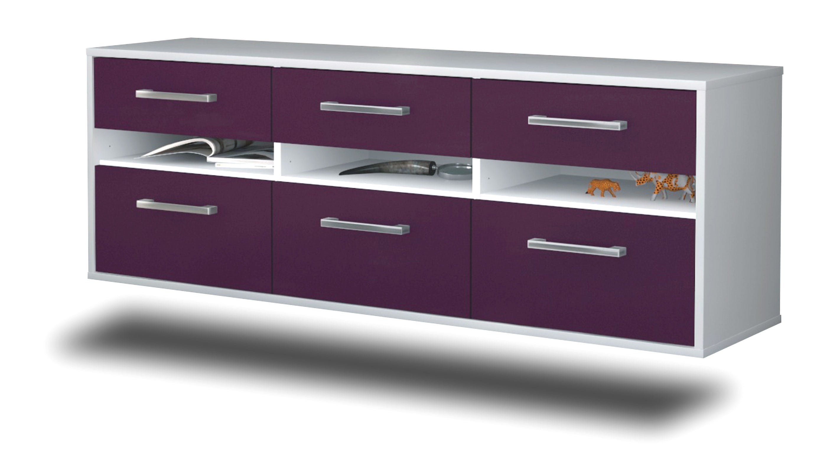 Lowboard - Annalena - Design Farbakzent - Wandmontage mit Griffe 136 cm Weiss