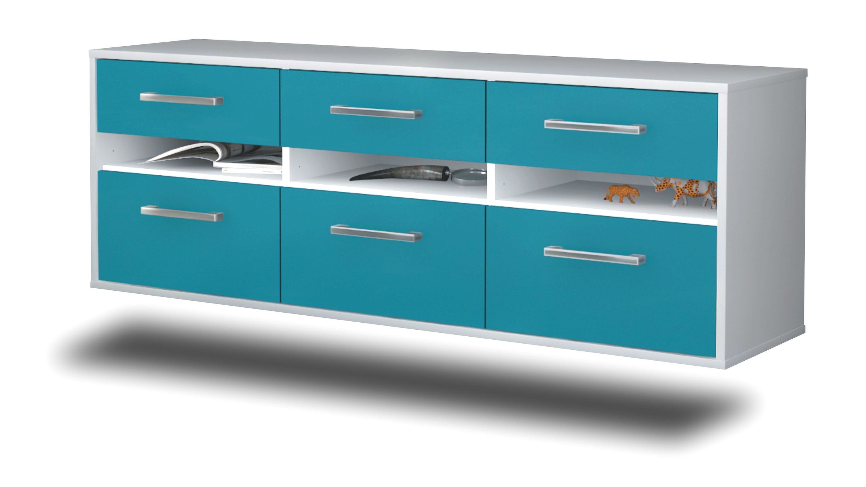 Lowboard - Annalena - Design Farbakzent - Wandmontage mit Griffe 136 cm Weiss