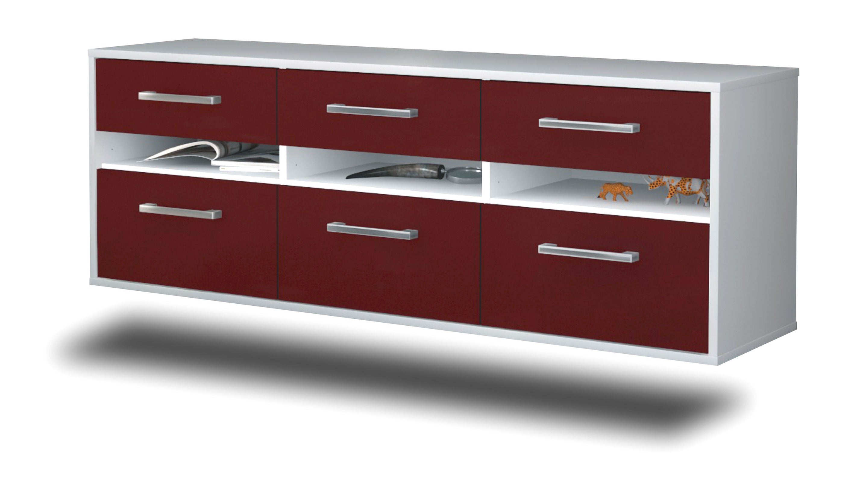 Lowboard - Annalena - Design Farbakzent - Wandmontage mit Griffe 136 cm Weiss