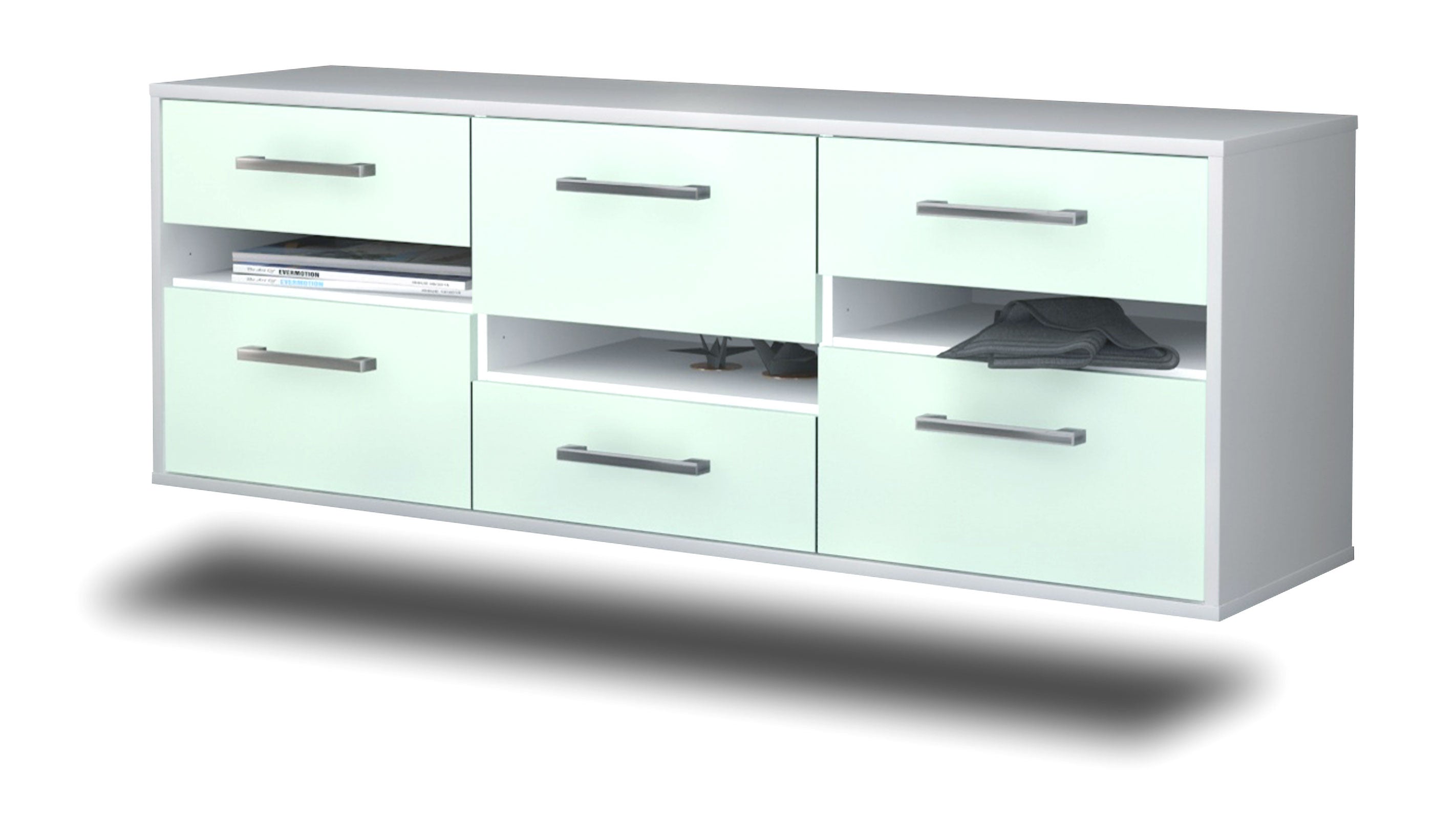 Lowboard - Annalisa - Design Farbakzent - Wandmontage mit Griffe 136 cm Weiss