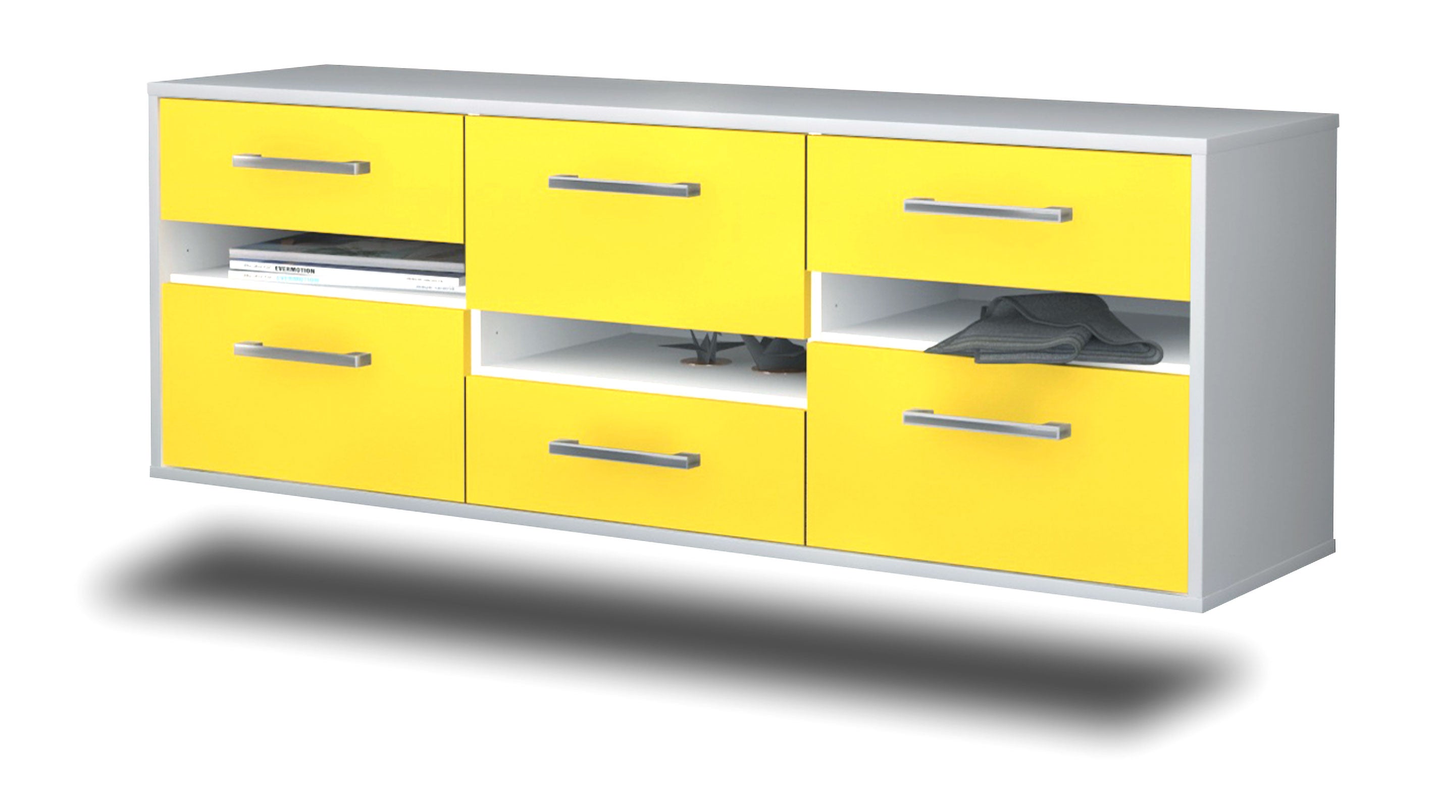 Lowboard - Annalisa - Design Farbakzent - Wandmontage mit Griffe 136 cm Weiss