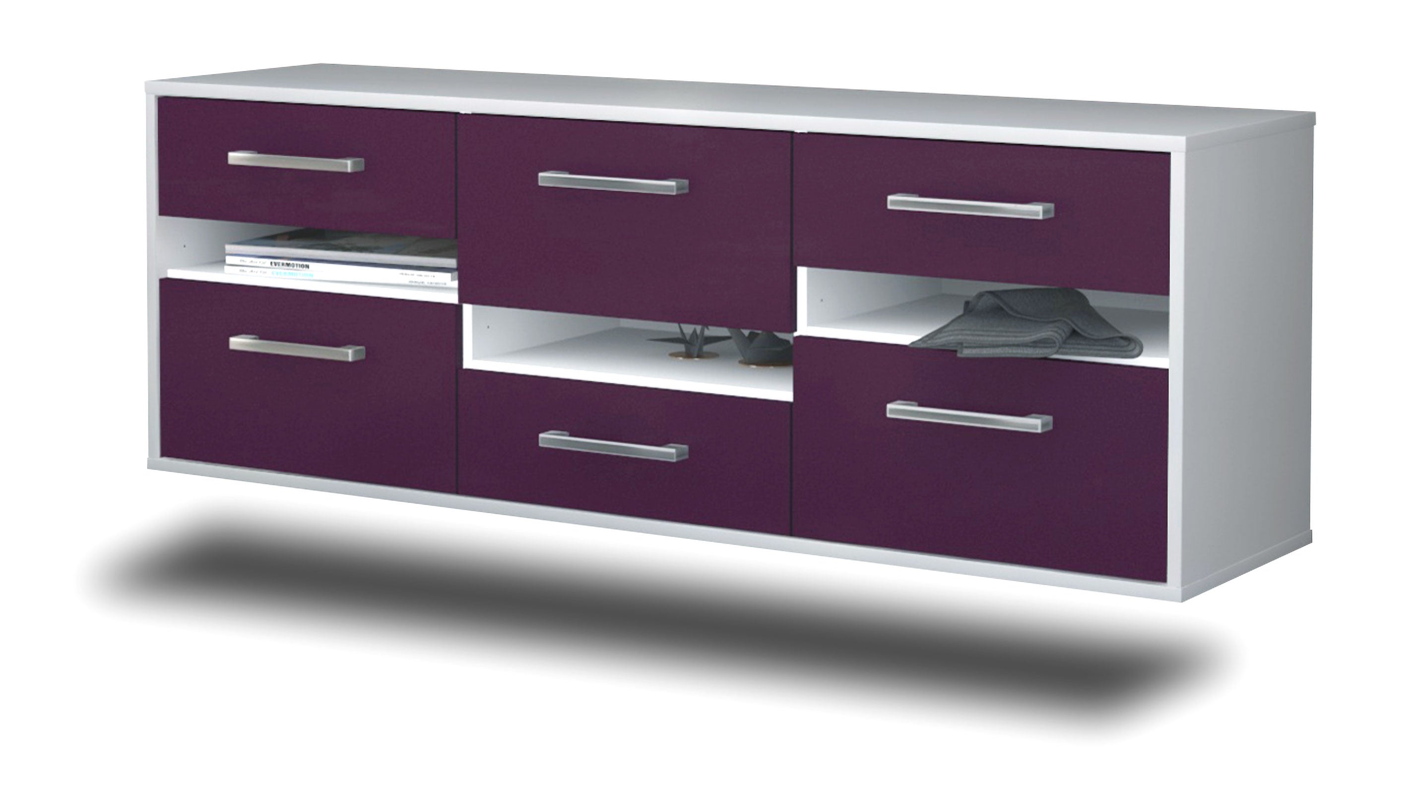 Lowboard - Annalisa - Design Farbakzent - Wandmontage mit Griffe 136 cm Weiss