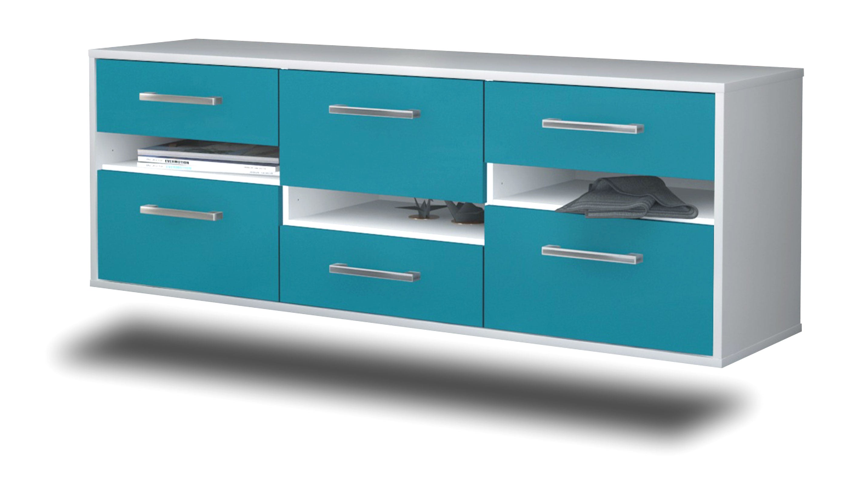 Lowboard - Annalisa - Design Farbakzent - Wandmontage mit Griffe 136 cm Weiss