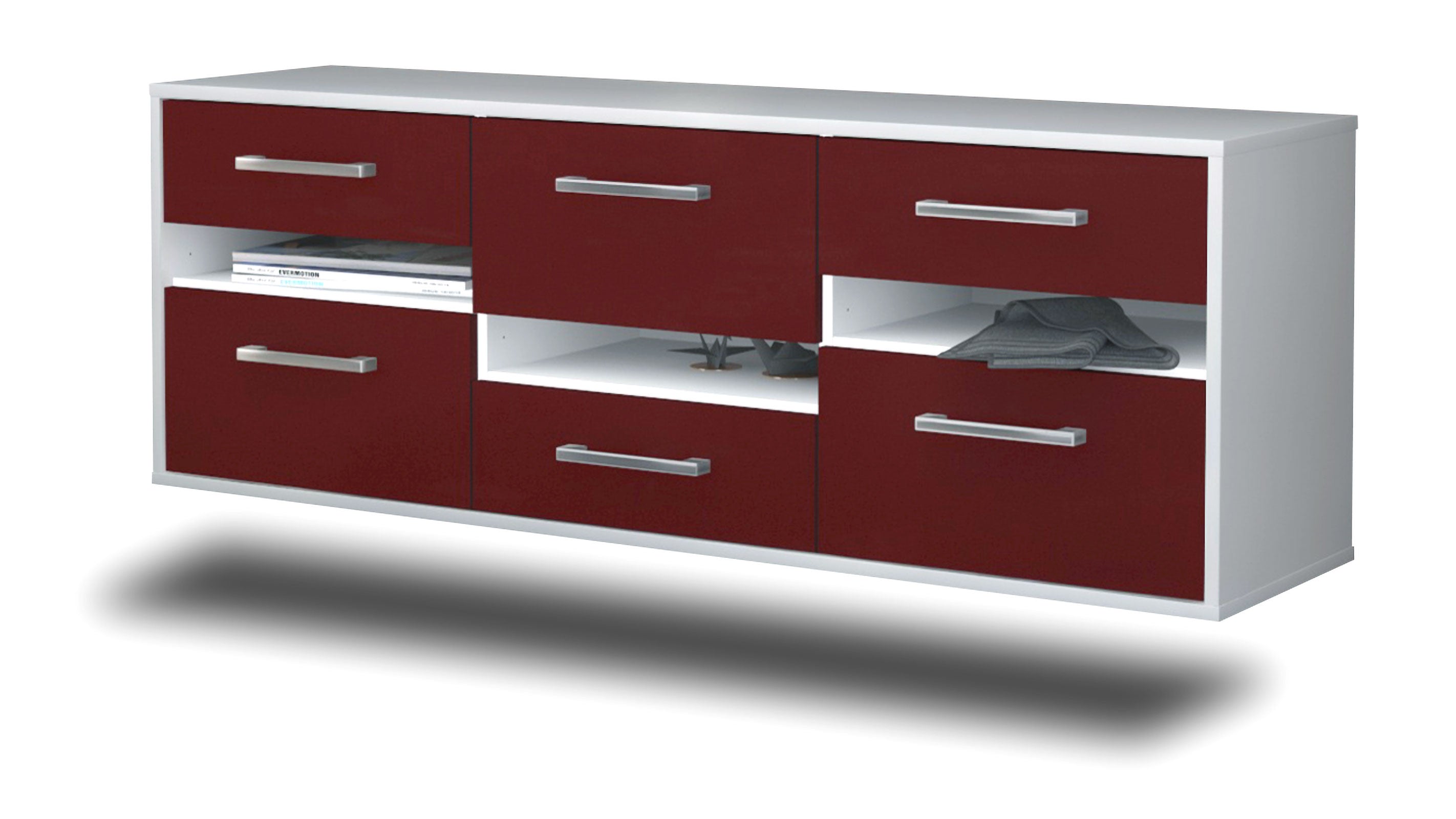 Lowboard - Annalisa - Design Farbakzent - Wandmontage mit Griffe 136 cm Weiss