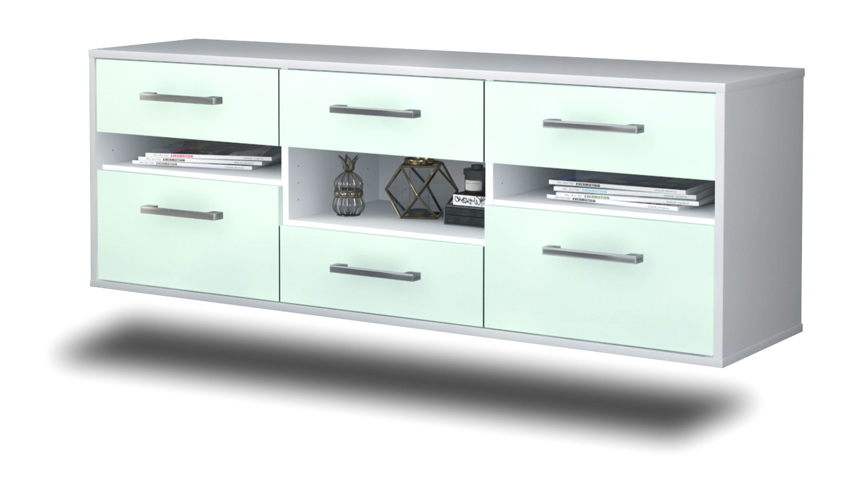 Lowboard - Annamaria - Design Farbakzent - Wandmontage mit Griffe 136 cm Weiss