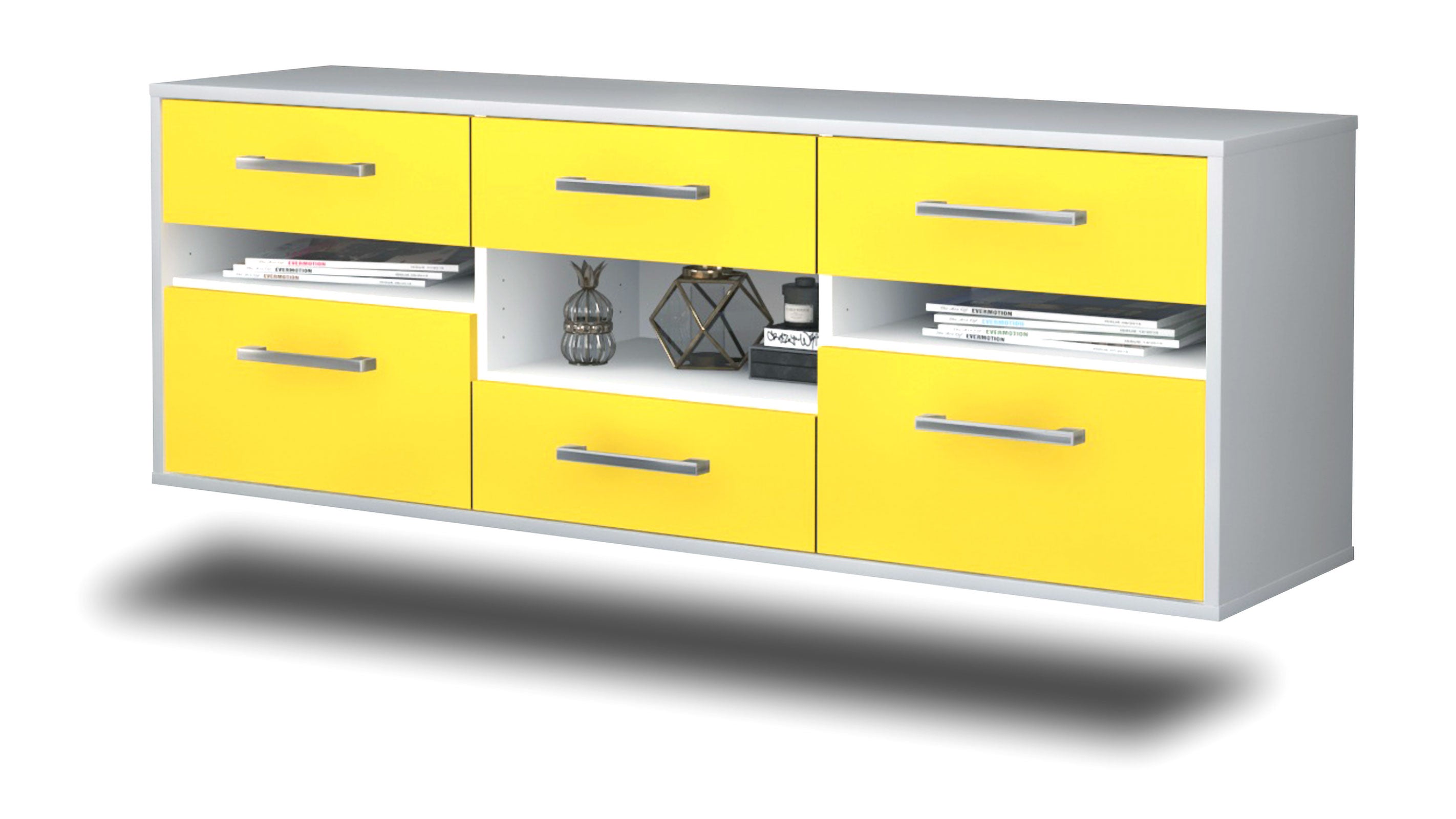 Lowboard - Annamaria - Design Farbakzent - Wandmontage mit Griffe 136 cm Weiss