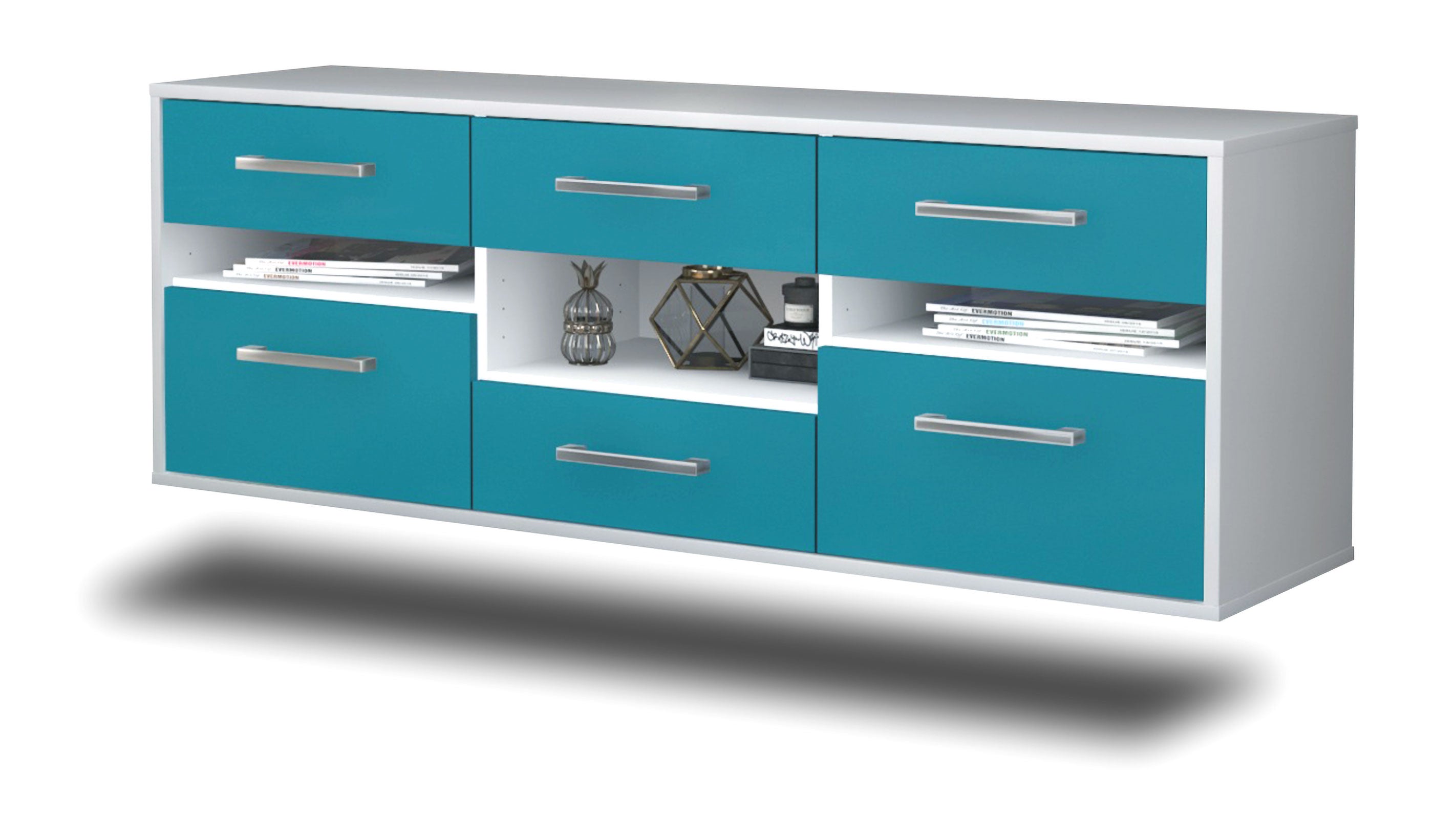 Lowboard - Annamaria - Design Farbakzent - Wandmontage mit Griffe 136 cm Weiss