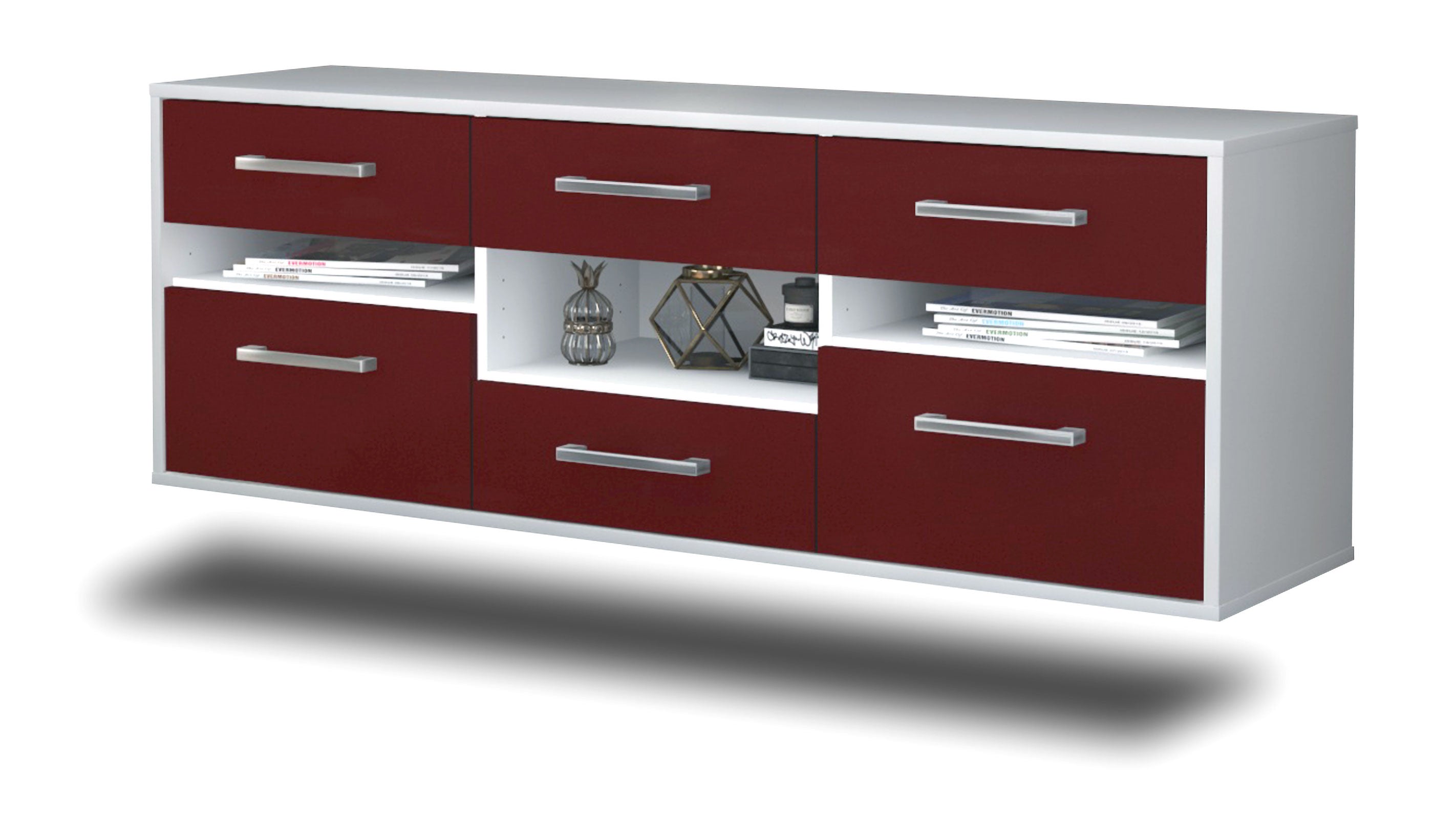 Lowboard - Annamaria - Design Farbakzent - Wandmontage mit Griffe 136 cm Weiss