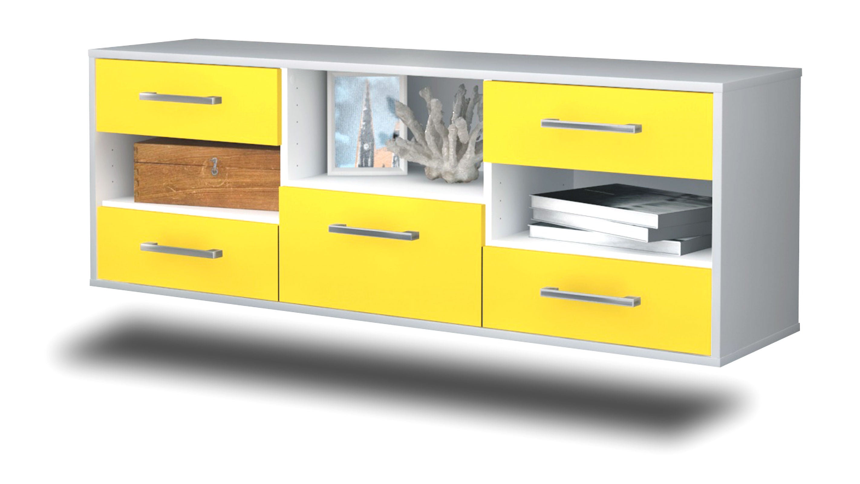 Lowboard - Annunziata - Design Farbakzent - Wandmontage mit Griffe 136 cm Weiss