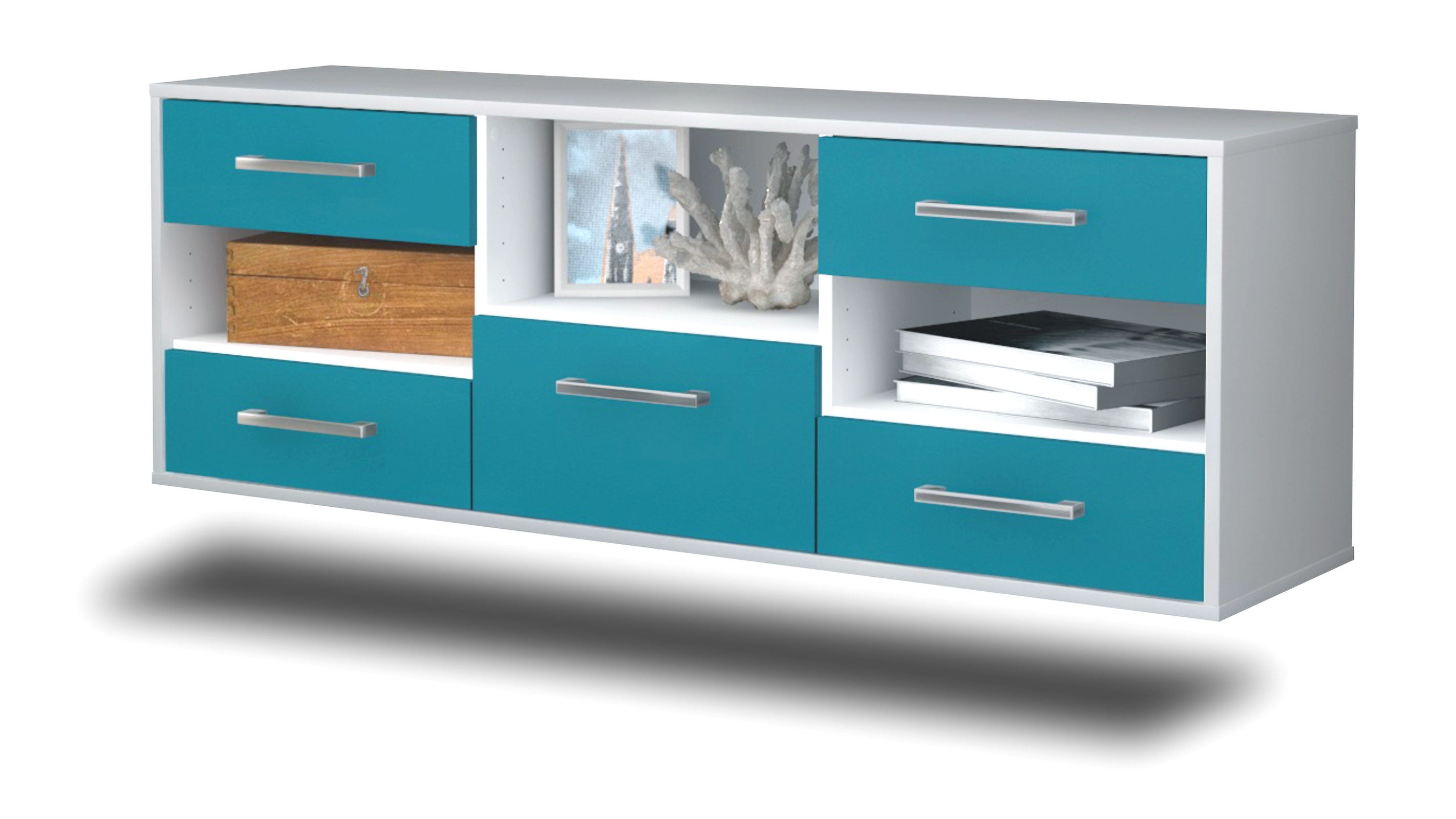 Lowboard - Annunziata - Design Farbakzent - Wandmontage mit Griffe 136 cm Weiss