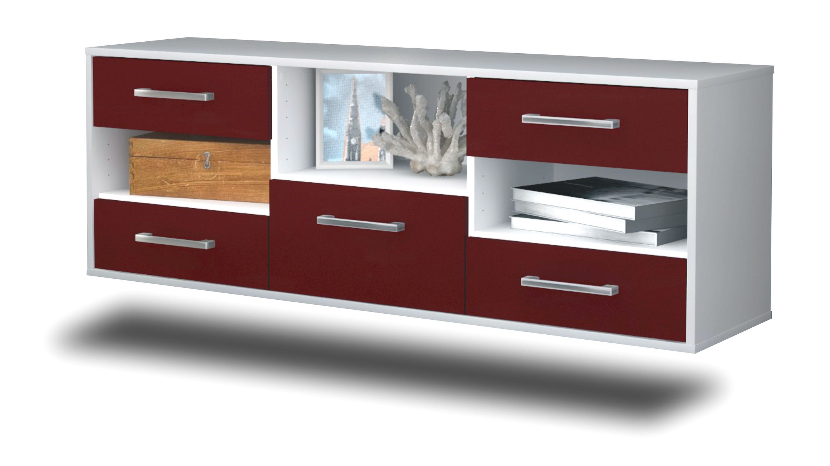 Lowboard - Annunziata - Design Farbakzent - Wandmontage mit Griffe 136 cm Weiss