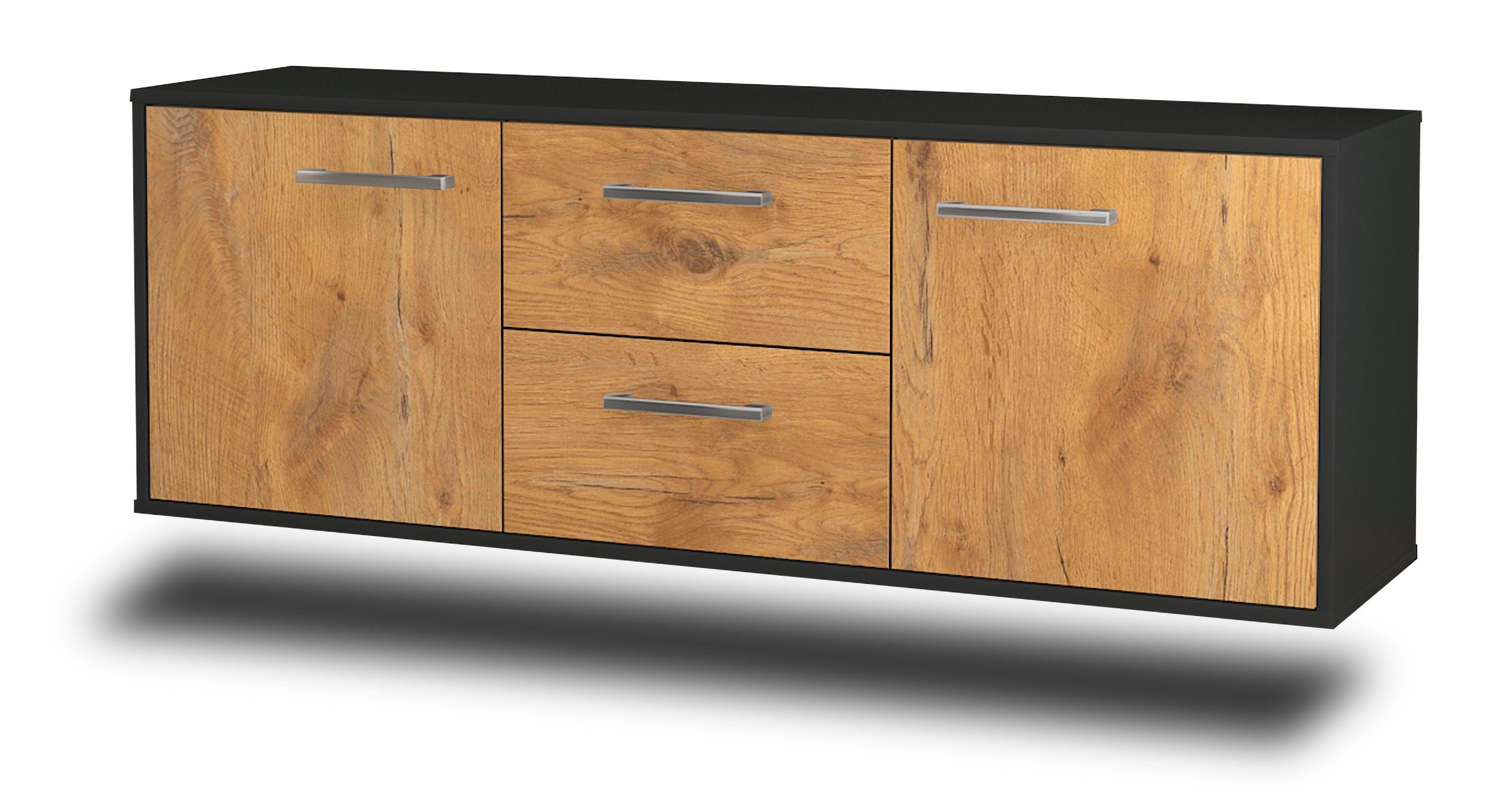 Lowboard - Alma - Design Holzdekor - Wandmontage mit Griffe 136 cm Anthrazit