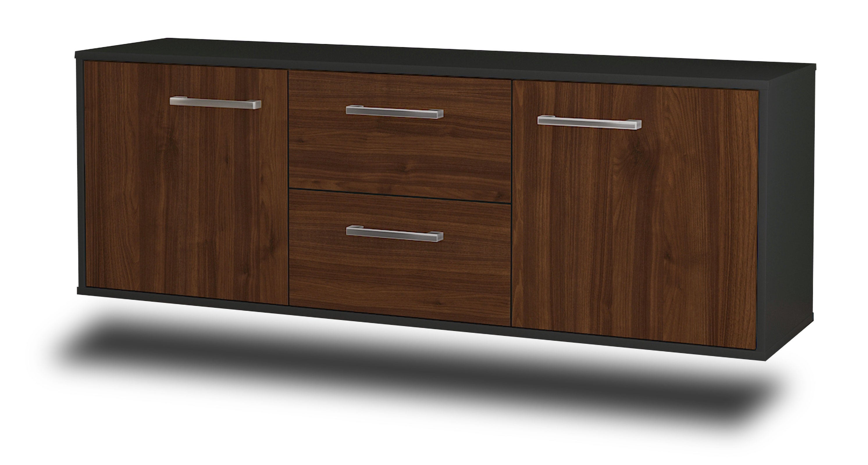 Lowboard - Alma - Design Holzdekor - Wandmontage mit Griffe 136 cm Anthrazit