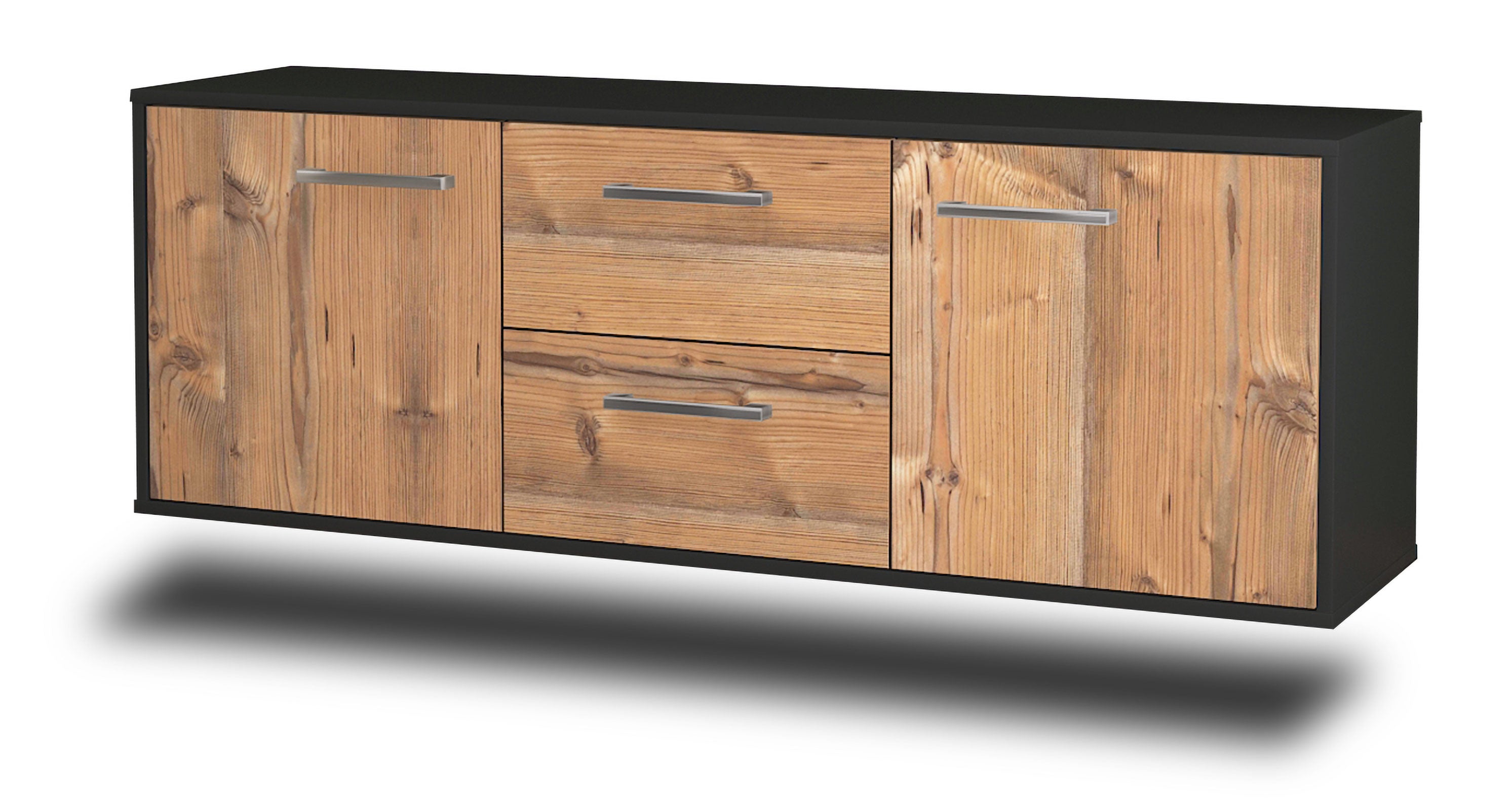 Lowboard - Alma - Design Holzdekor - Wandmontage mit Griffe 136 cm Anthrazit
