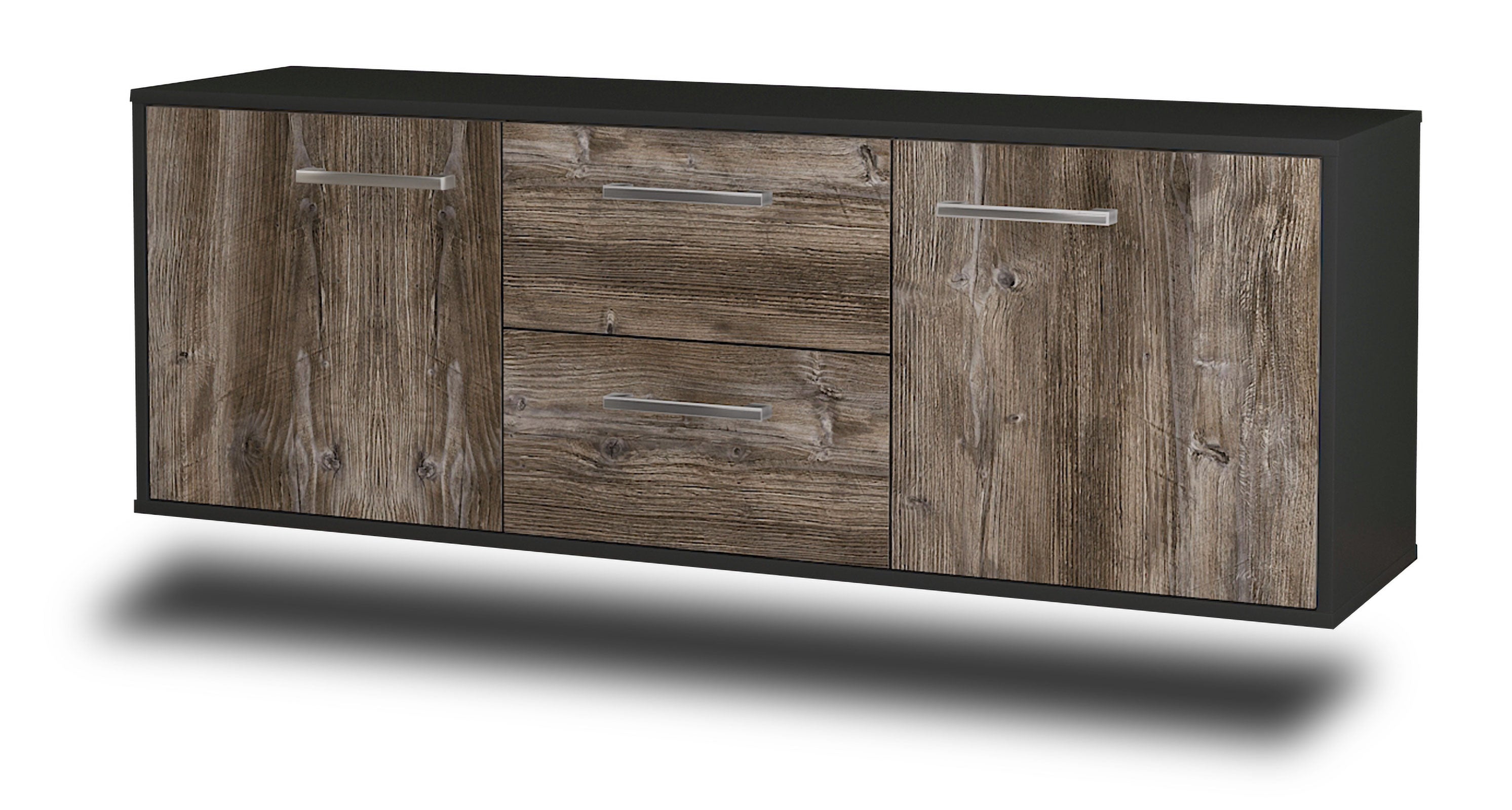 Lowboard - Alma - Design Holzdekor - Wandmontage mit Griffe 136 cm Anthrazit