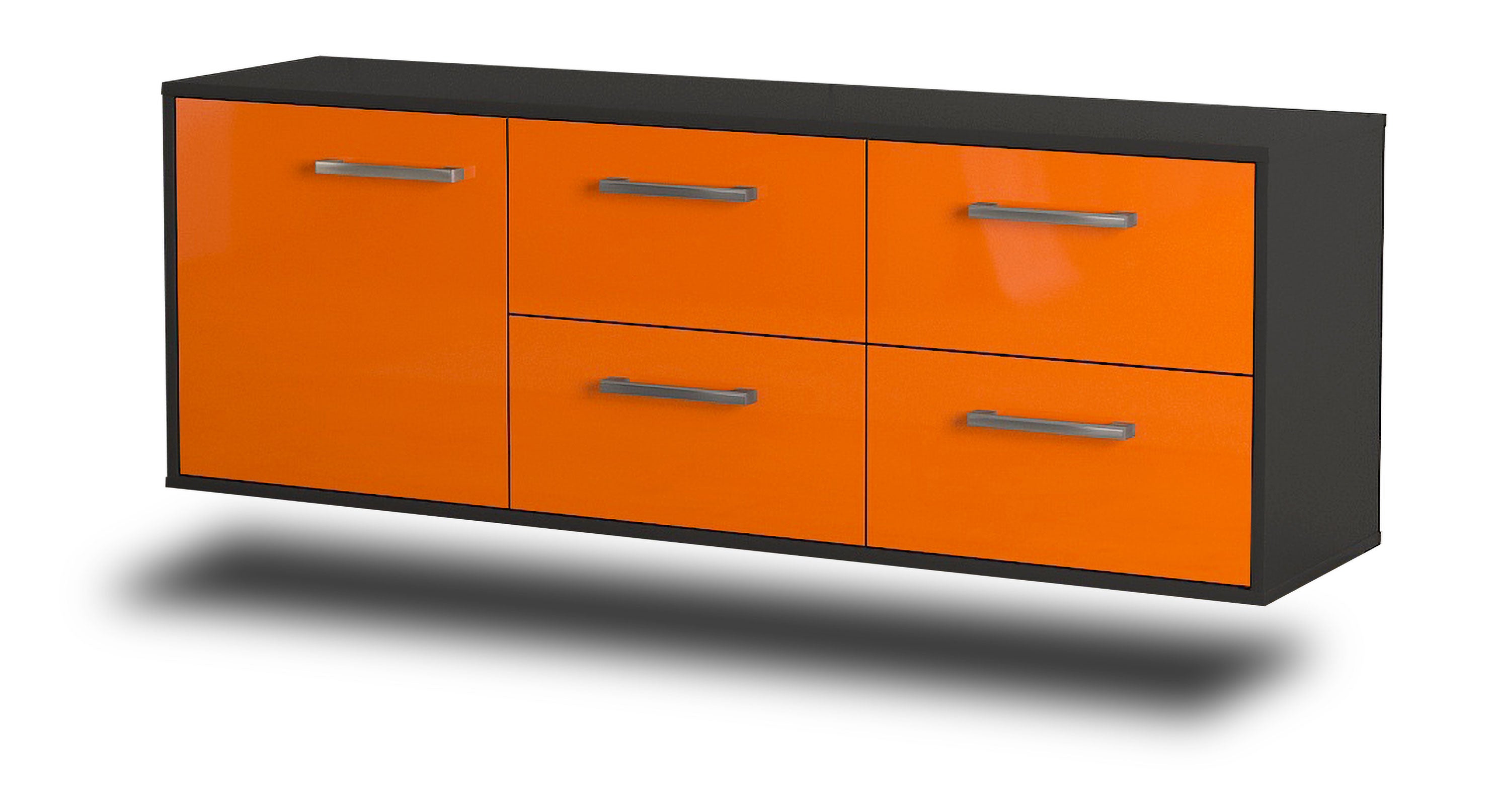Lowboard - Aloisia - Design Hochglanz - Wandmontage mit Griffe 136 cm Anthrazit