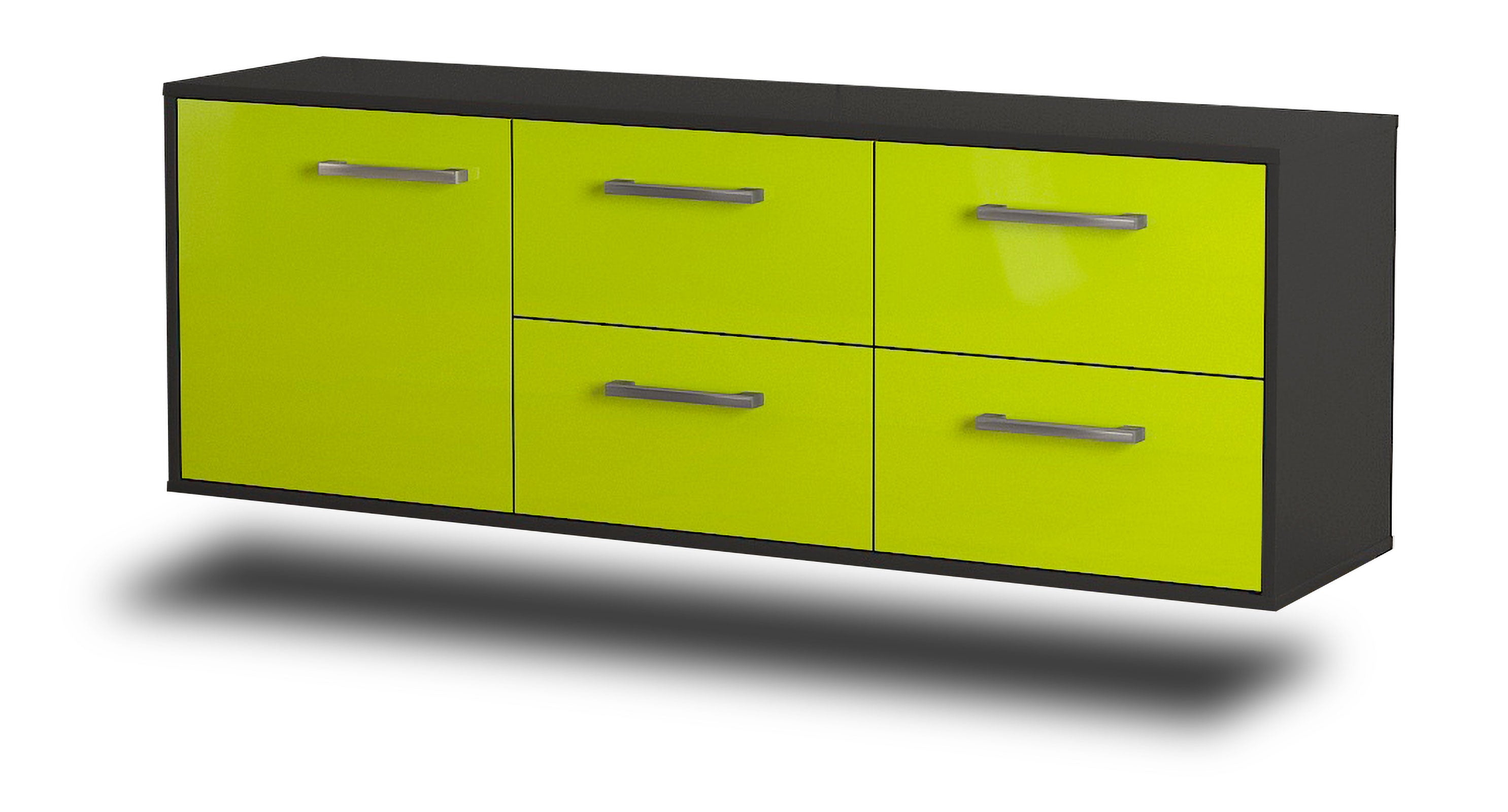 Lowboard - Aloisia - Design Hochglanz - Wandmontage mit Griffe 136 cm Anthrazit