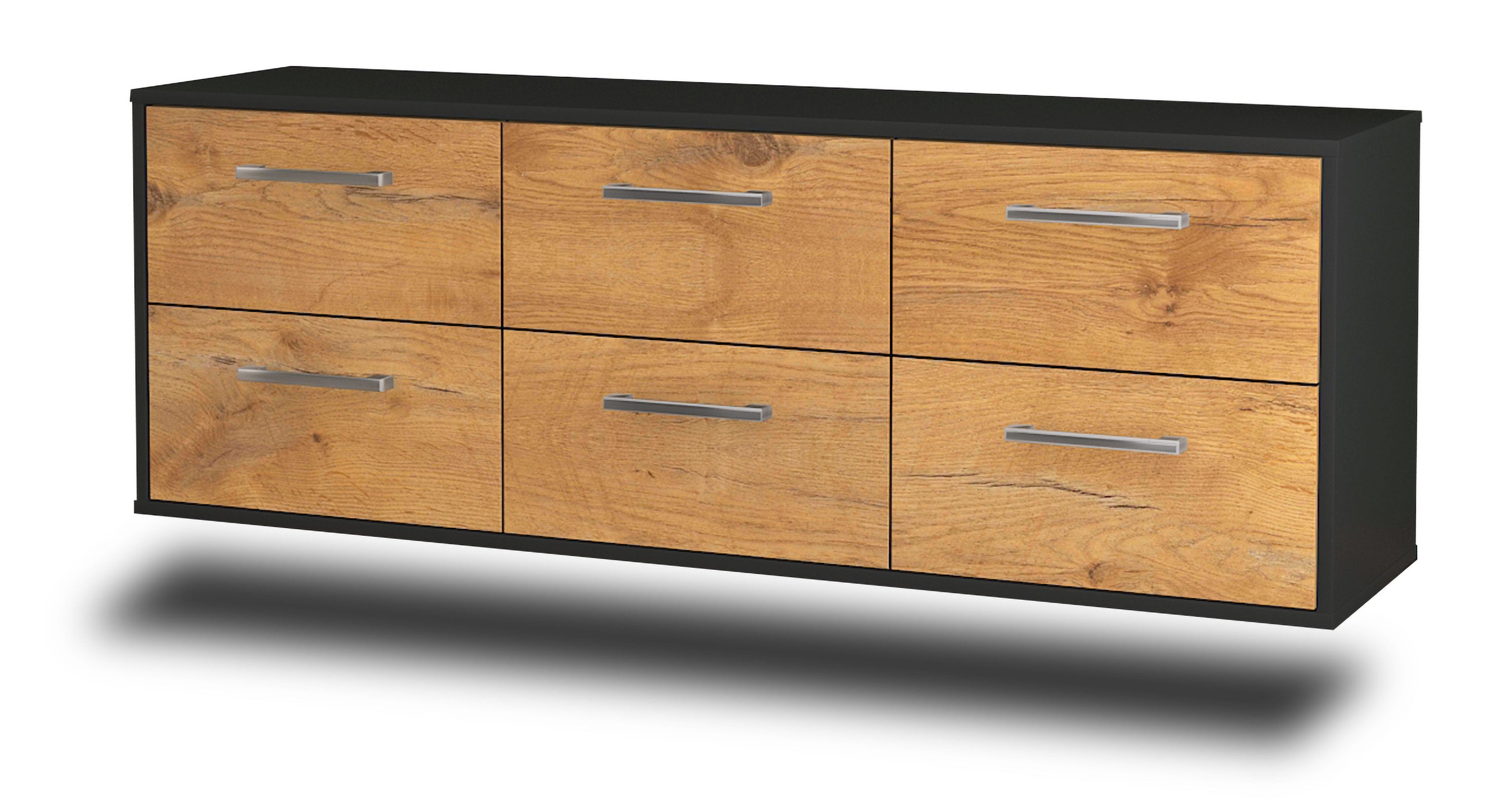 Lowboard - Alva - Design Holzdekor - Wandmontage mit Griffe 136 cm Anthrazit