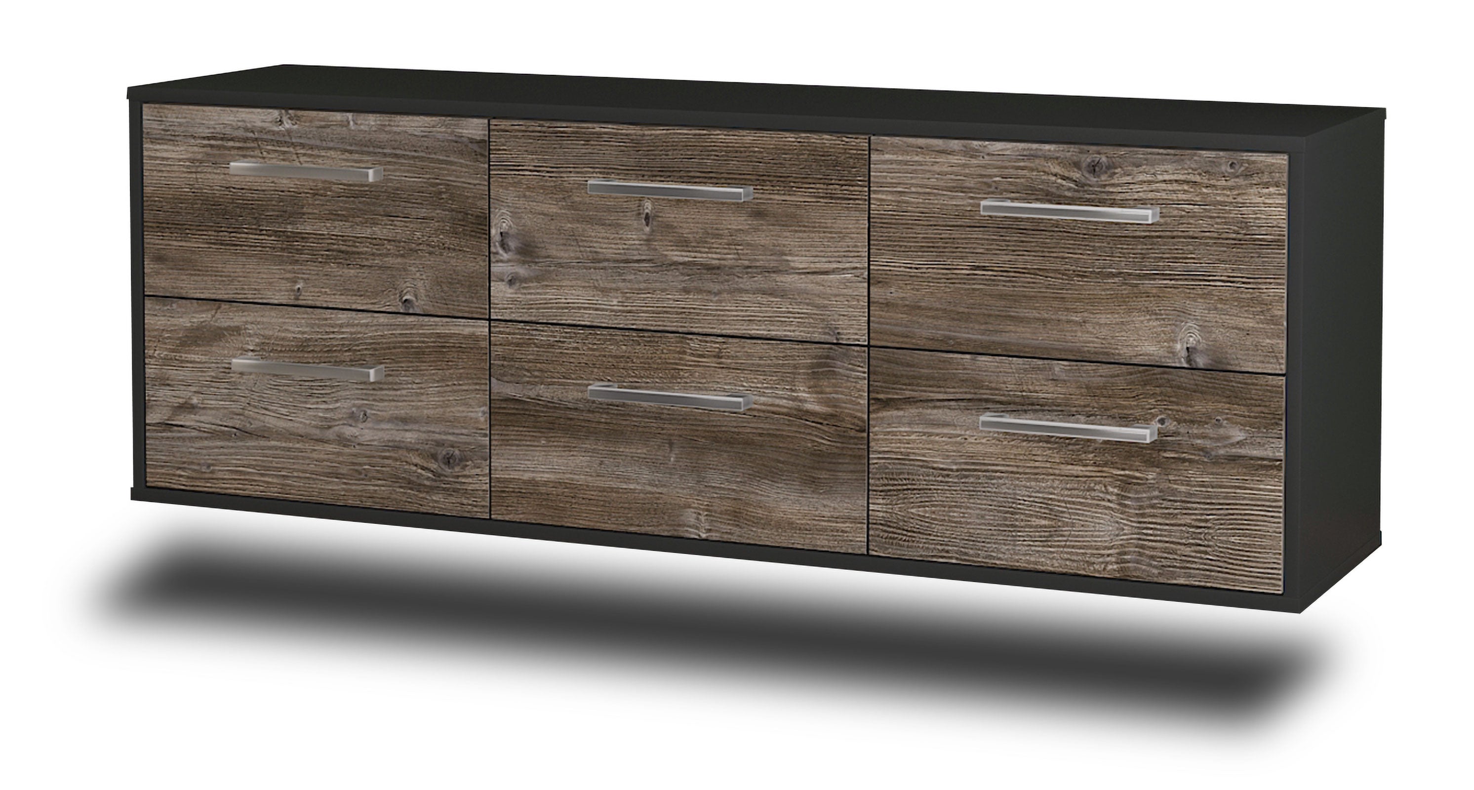 Lowboard - Alva - Design Holzdekor - Wandmontage mit Griffe 136 cm Anthrazit