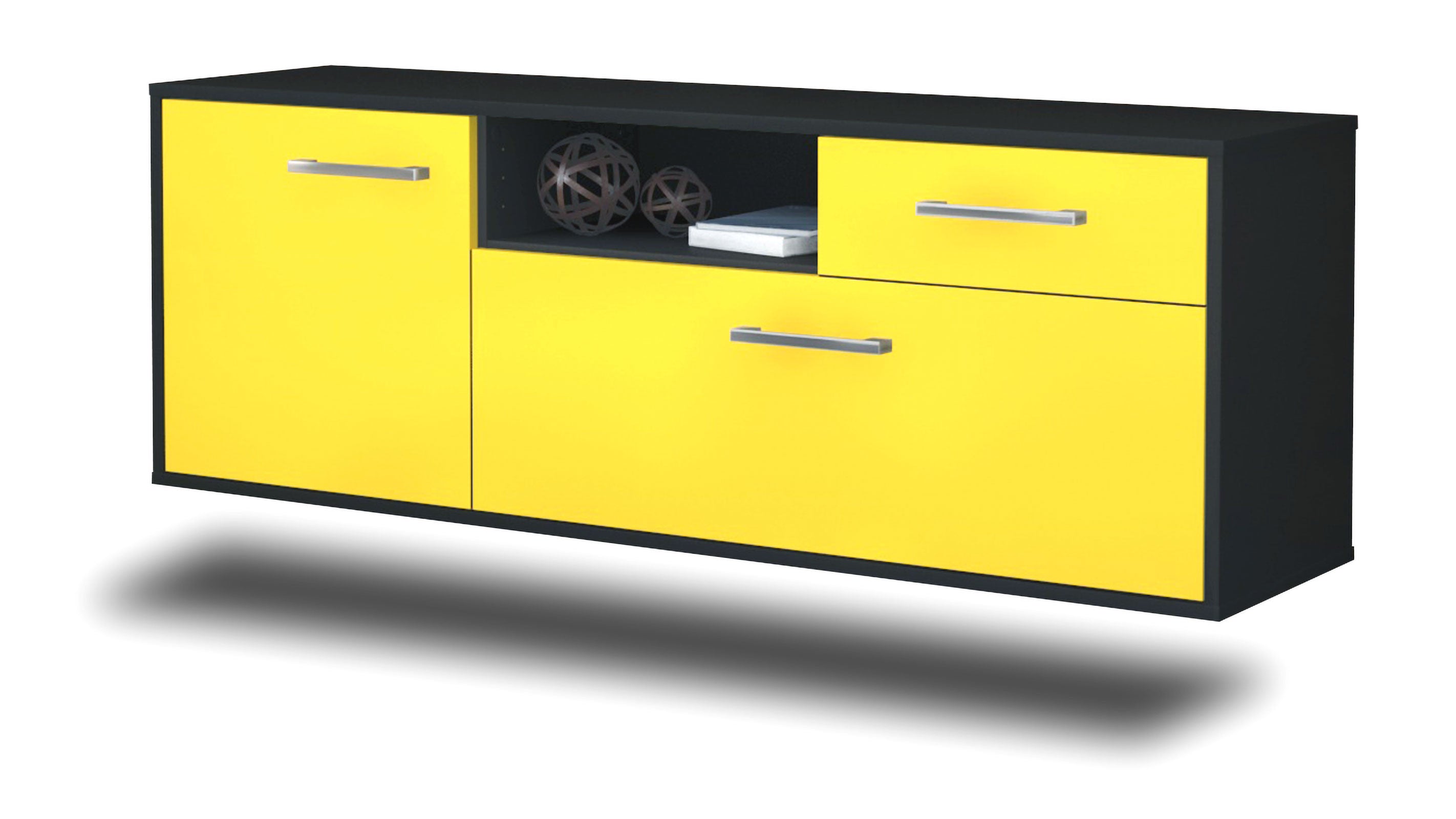Lowboard - Amila - Design Farbakzent - Wandmontage mit Griffe 136 cm Anthrazit