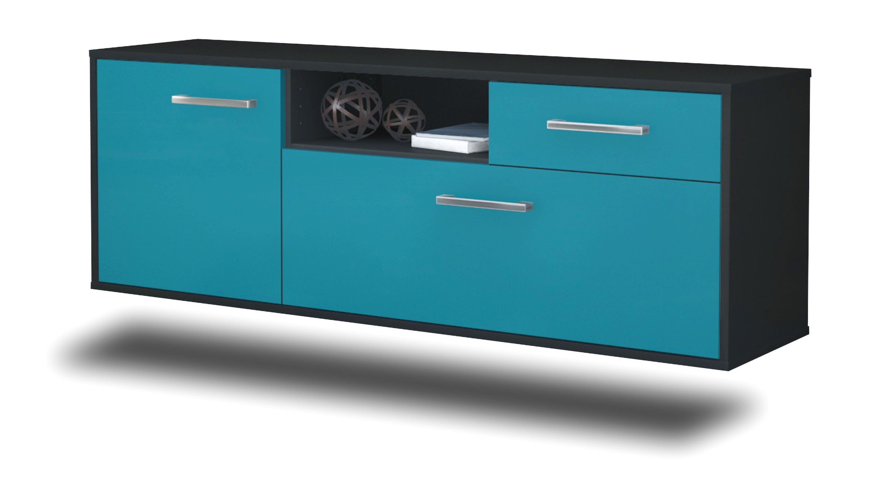 Lowboard - Amila - Design Farbakzent - Wandmontage mit Griffe 136 cm Anthrazit