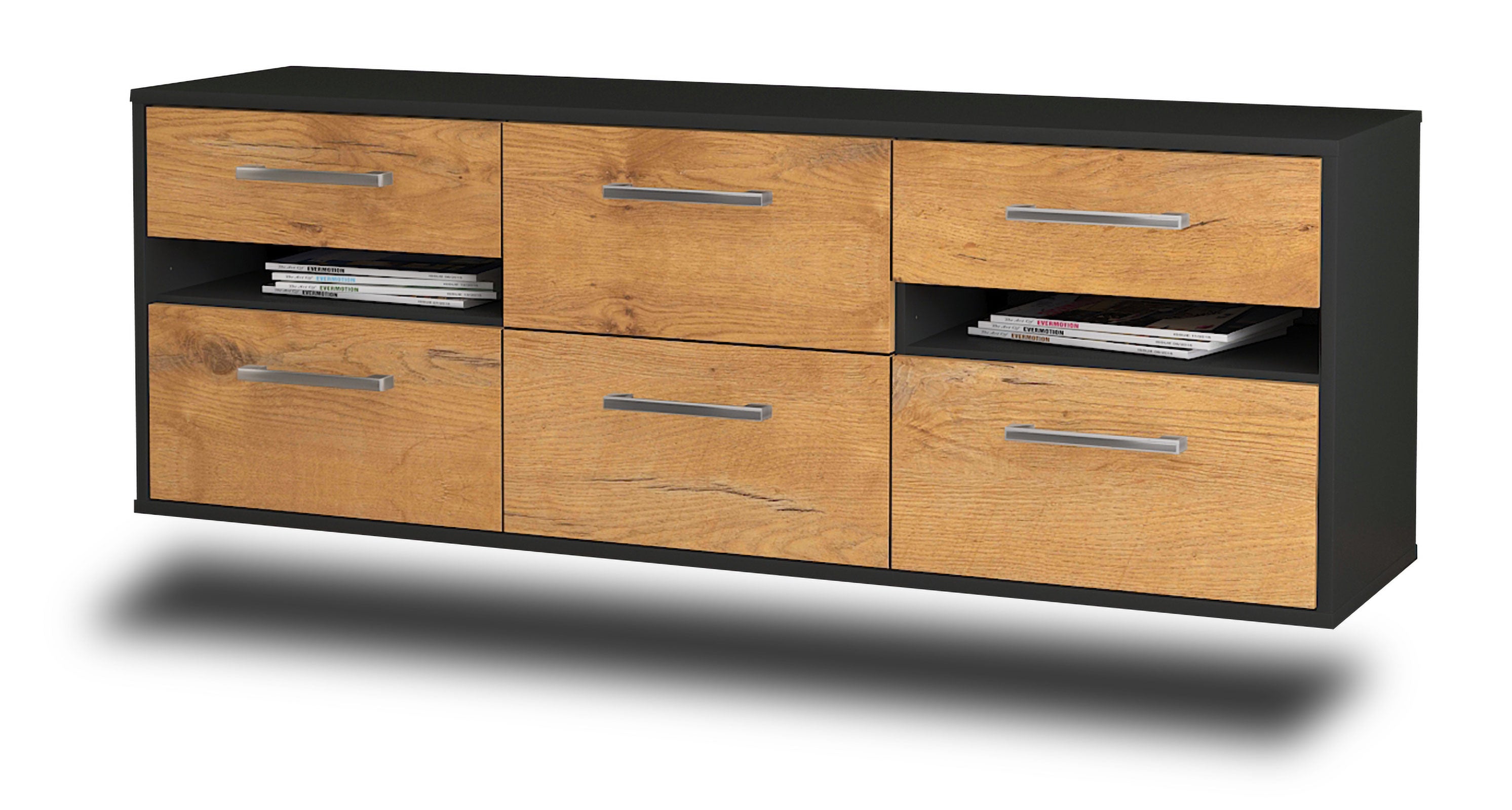 Lowboard - Andrea - Design Holzdekor - Wandmontage mit Griffe 136 cm Anthrazit