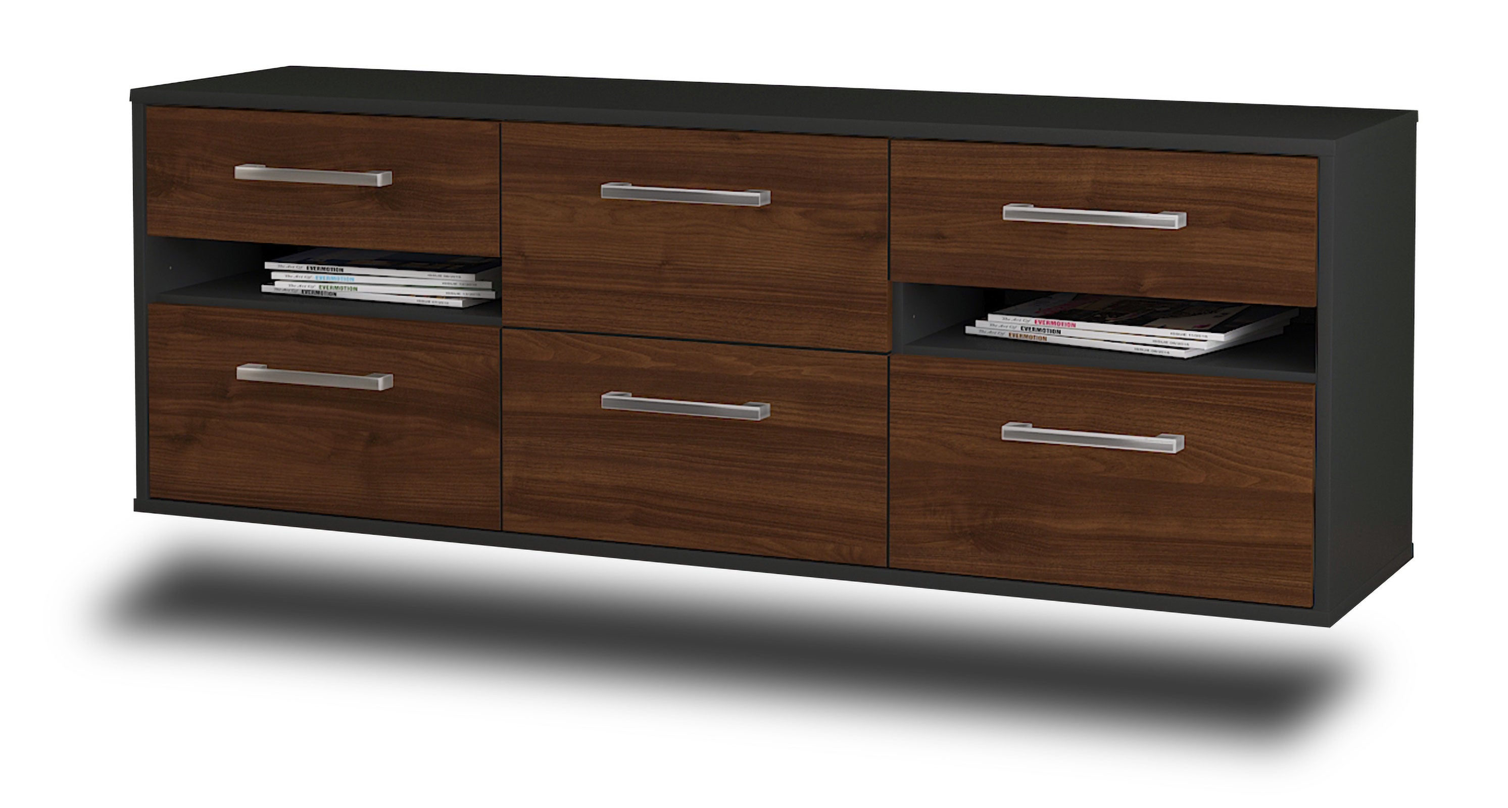 Lowboard - Andrea - Design Holzdekor - Wandmontage mit Griffe 136 cm Anthrazit