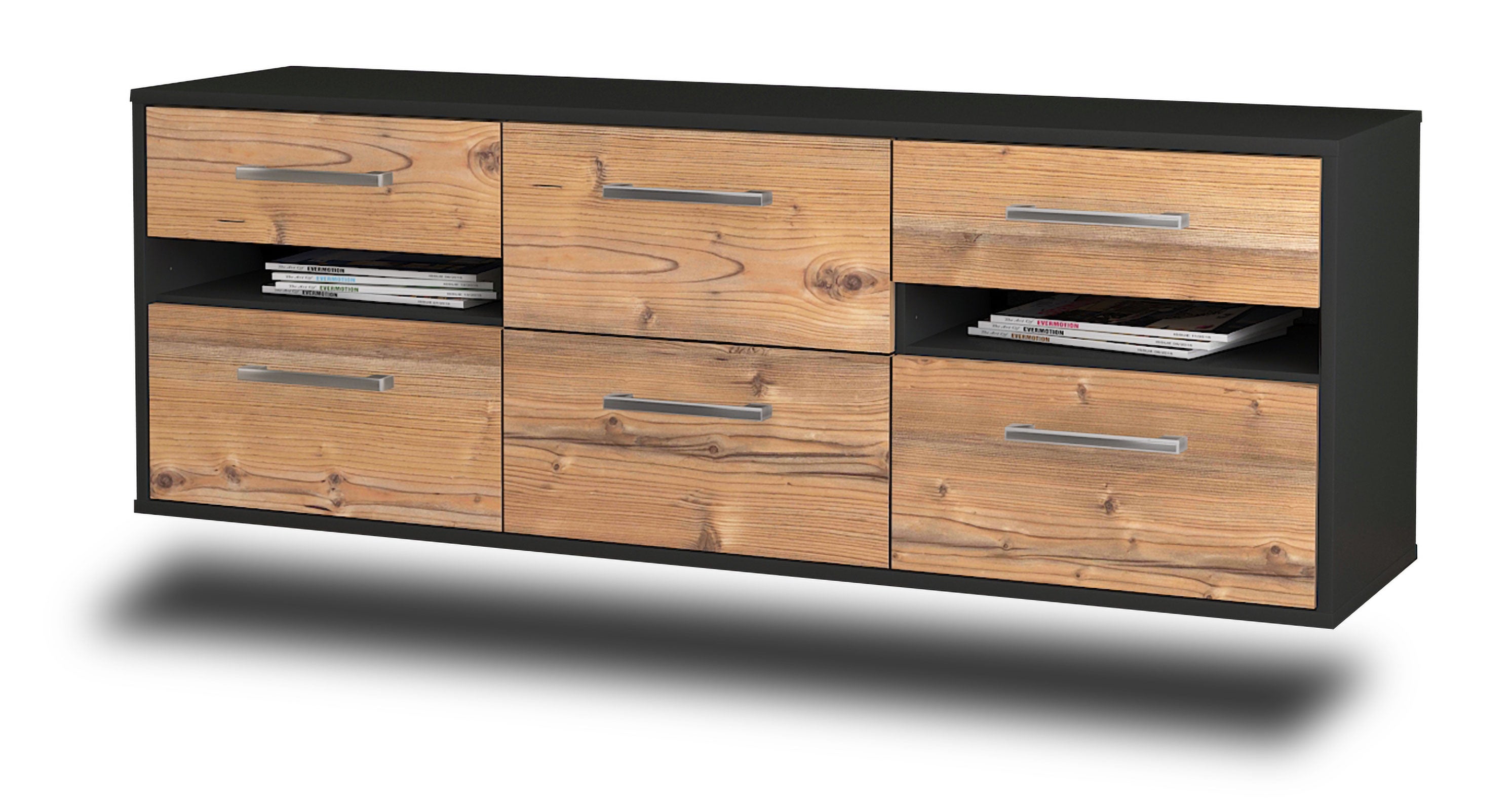 Lowboard - Andrea - Design Holzdekor - Wandmontage mit Griffe 136 cm Anthrazit