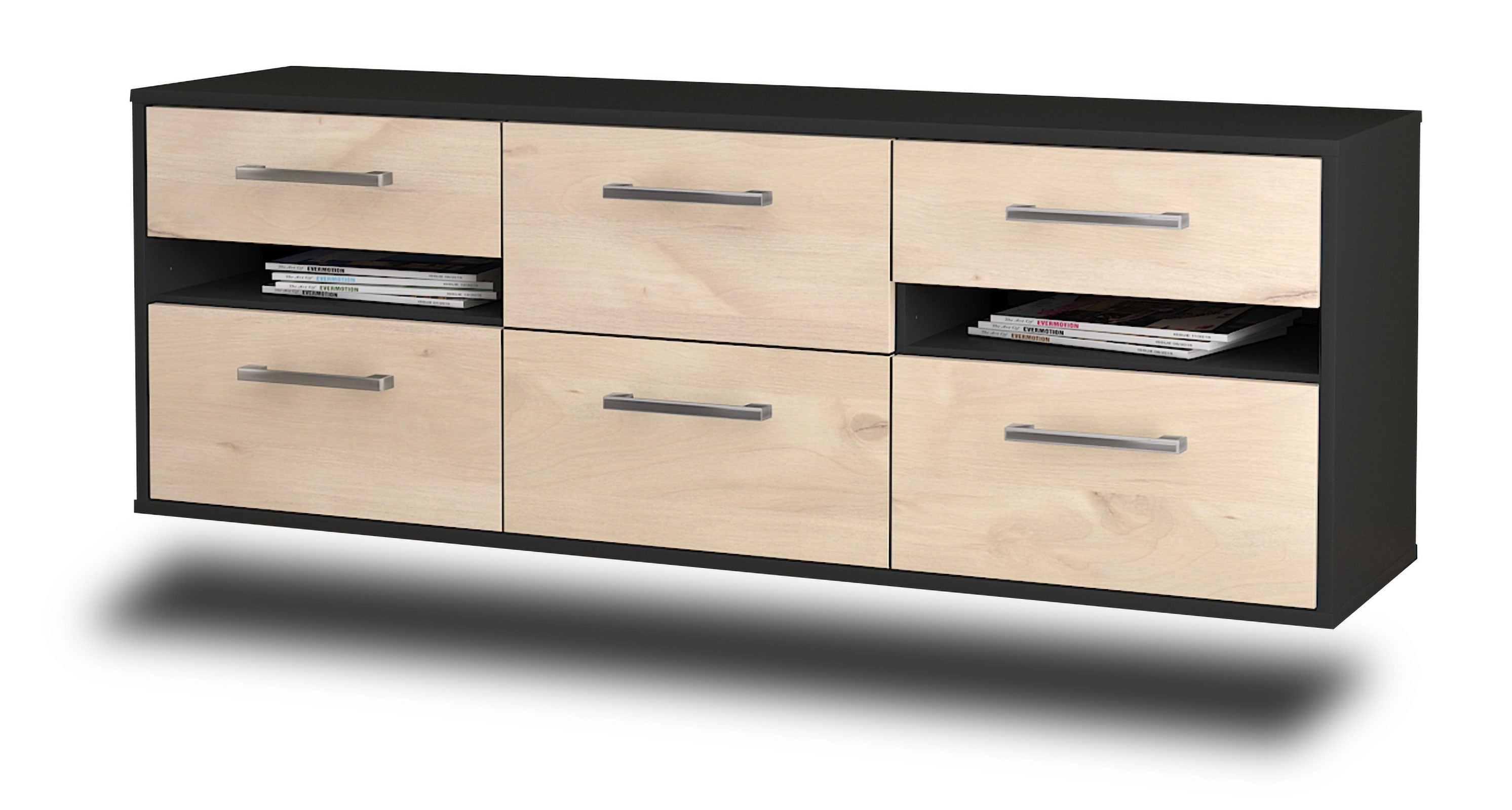 Lowboard - Andrea - Design Holzdekor - Wandmontage mit Griffe 136 cm Anthrazit