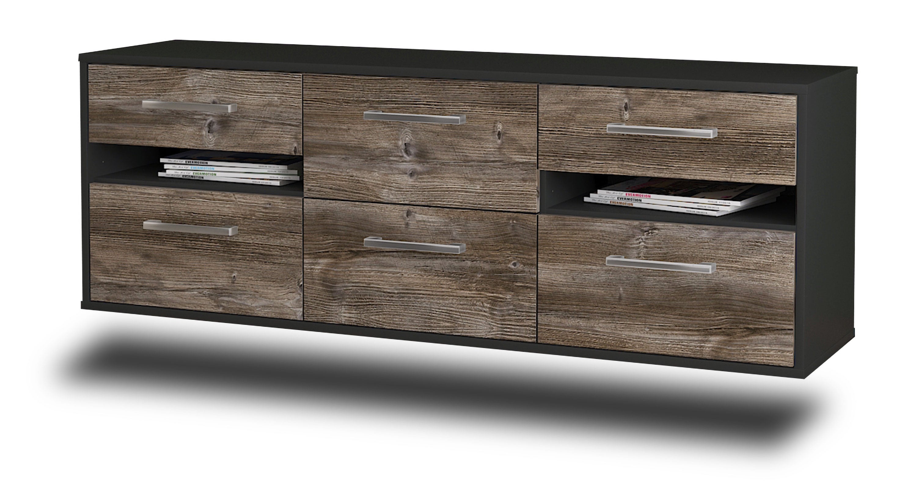 Lowboard - Andrea - Design Holzdekor - Wandmontage mit Griffe 136 cm Anthrazit