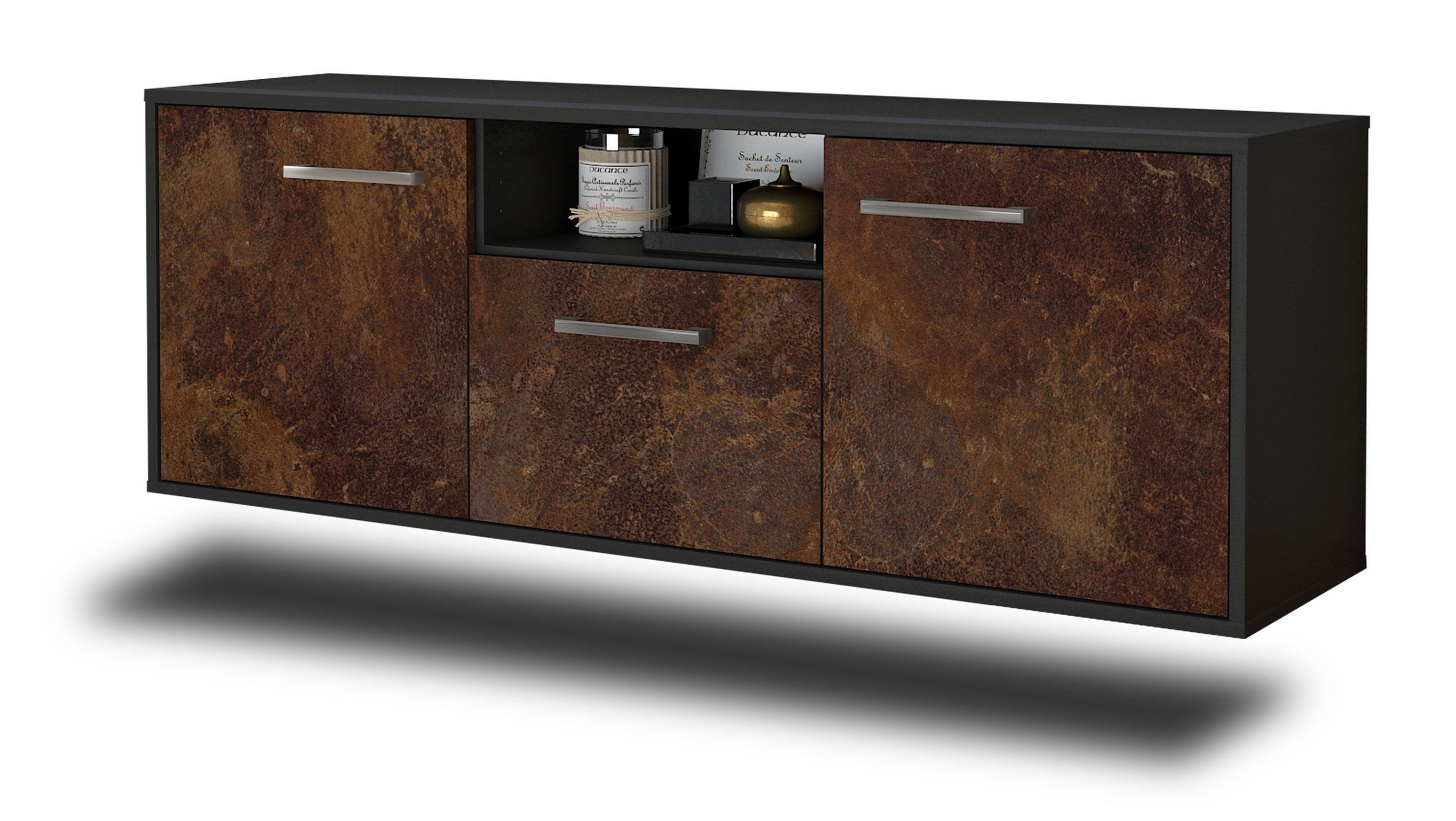 Lowboard - Andreana - Design Industrie Stil - Wandmontage mit Griffe 136 cm Anthrazit