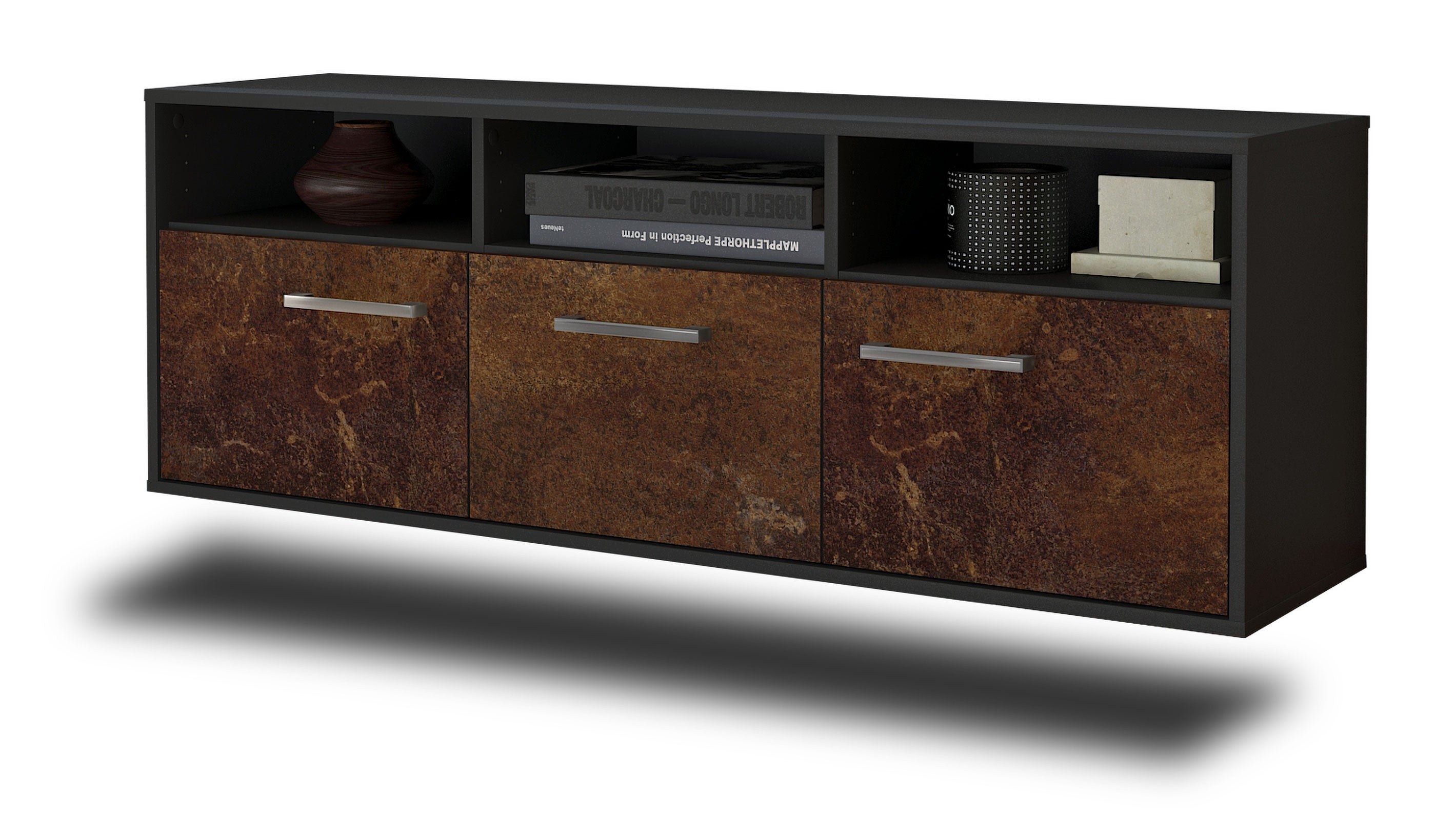 Lowboard - Andrina - Design Industrie Stil - Wandmontage mit Griffe 136 cm Anthrazit