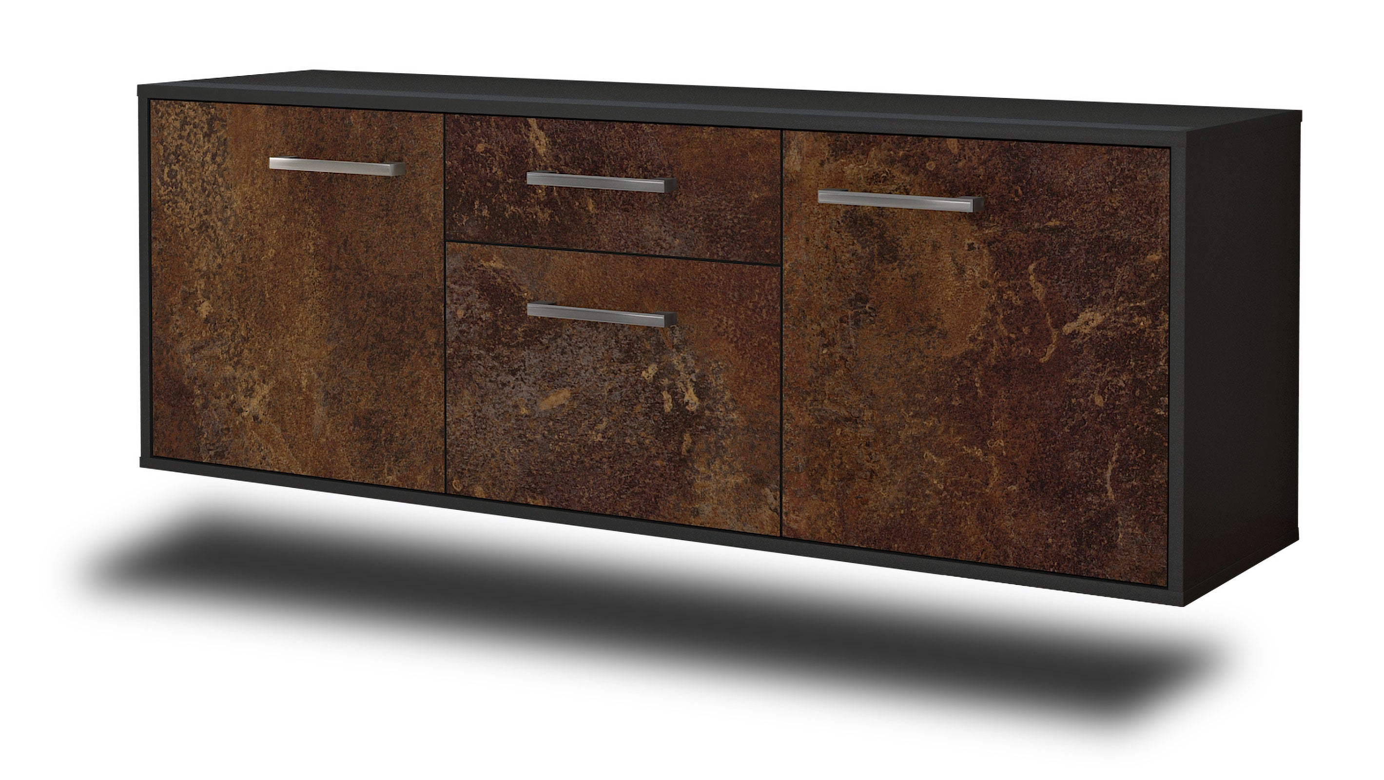 Lowboard - Anella - Design Industrie Stil - Wandmontage mit Griffe 136 cm Anthrazit