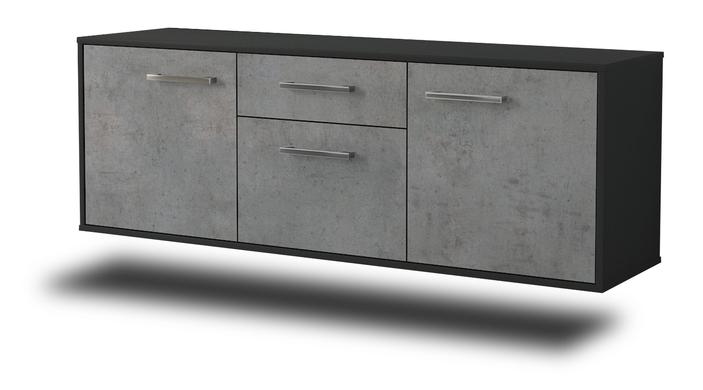 Lowboard - Anella - Design Industrie Stil - Wandmontage mit Griffe 136 cm Anthrazit