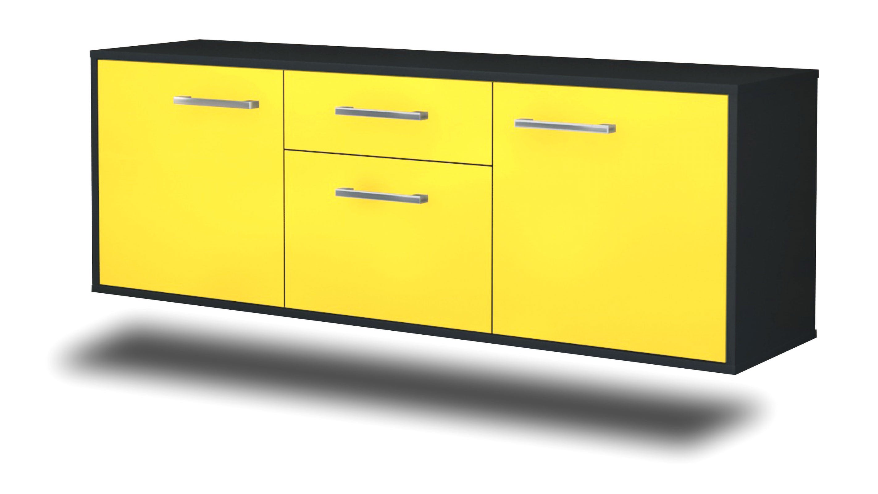 Lowboard - Anella - Design Farbakzent - Wandmontage mit Griffe 136 cm Anthrazit