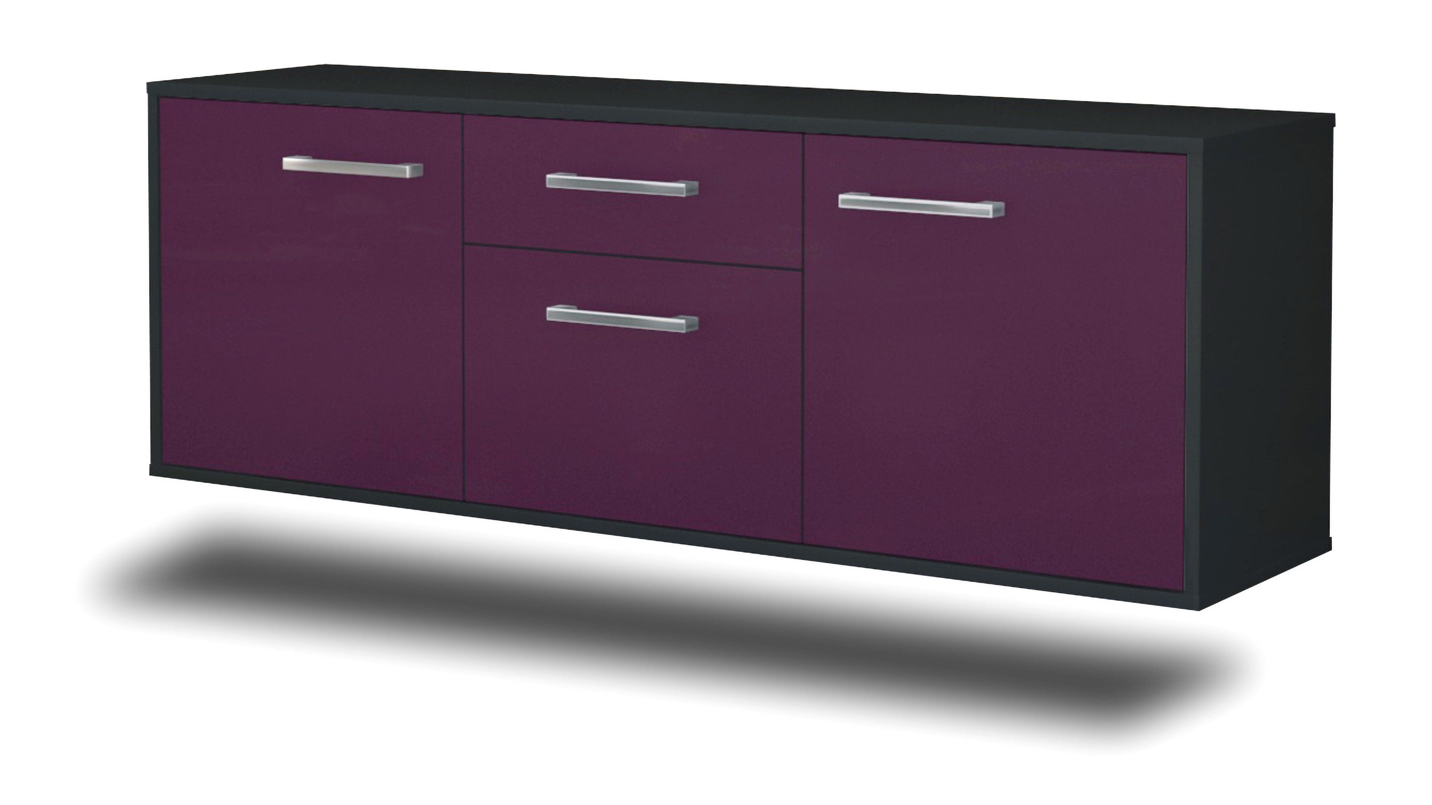 Lowboard - Anella - Design Farbakzent - Wandmontage mit Griffe 136 cm Anthrazit