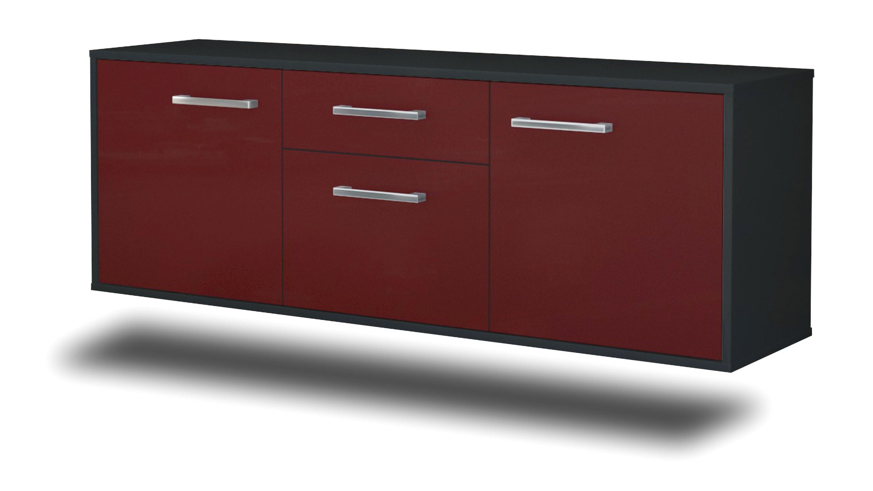 Lowboard - Anella - Design Farbakzent - Wandmontage mit Griffe 136 cm Anthrazit