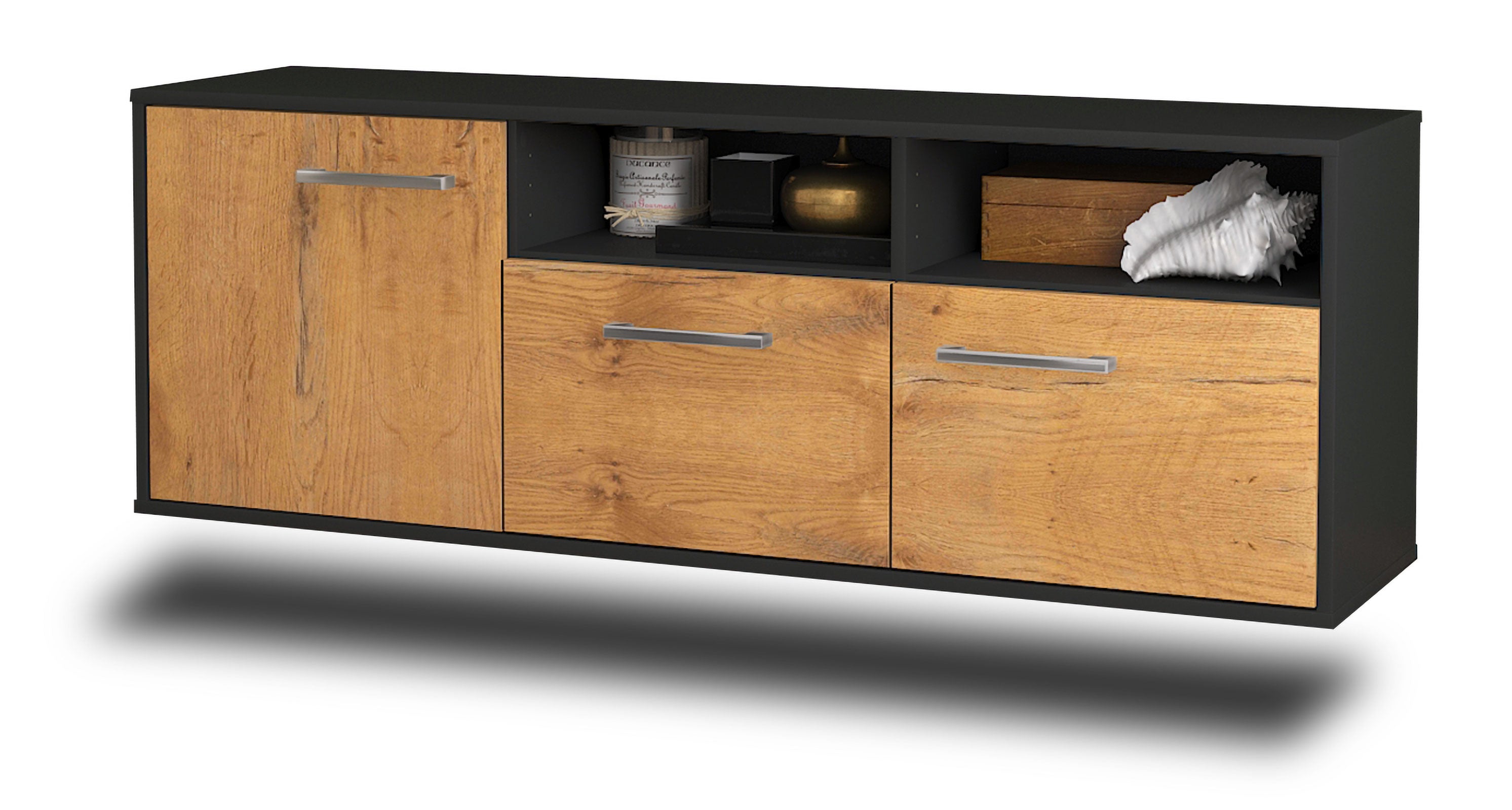 Lowboard - Angelina - Design Holzdekor - Wandmontage mit Griffe 136 cm Anthrazit