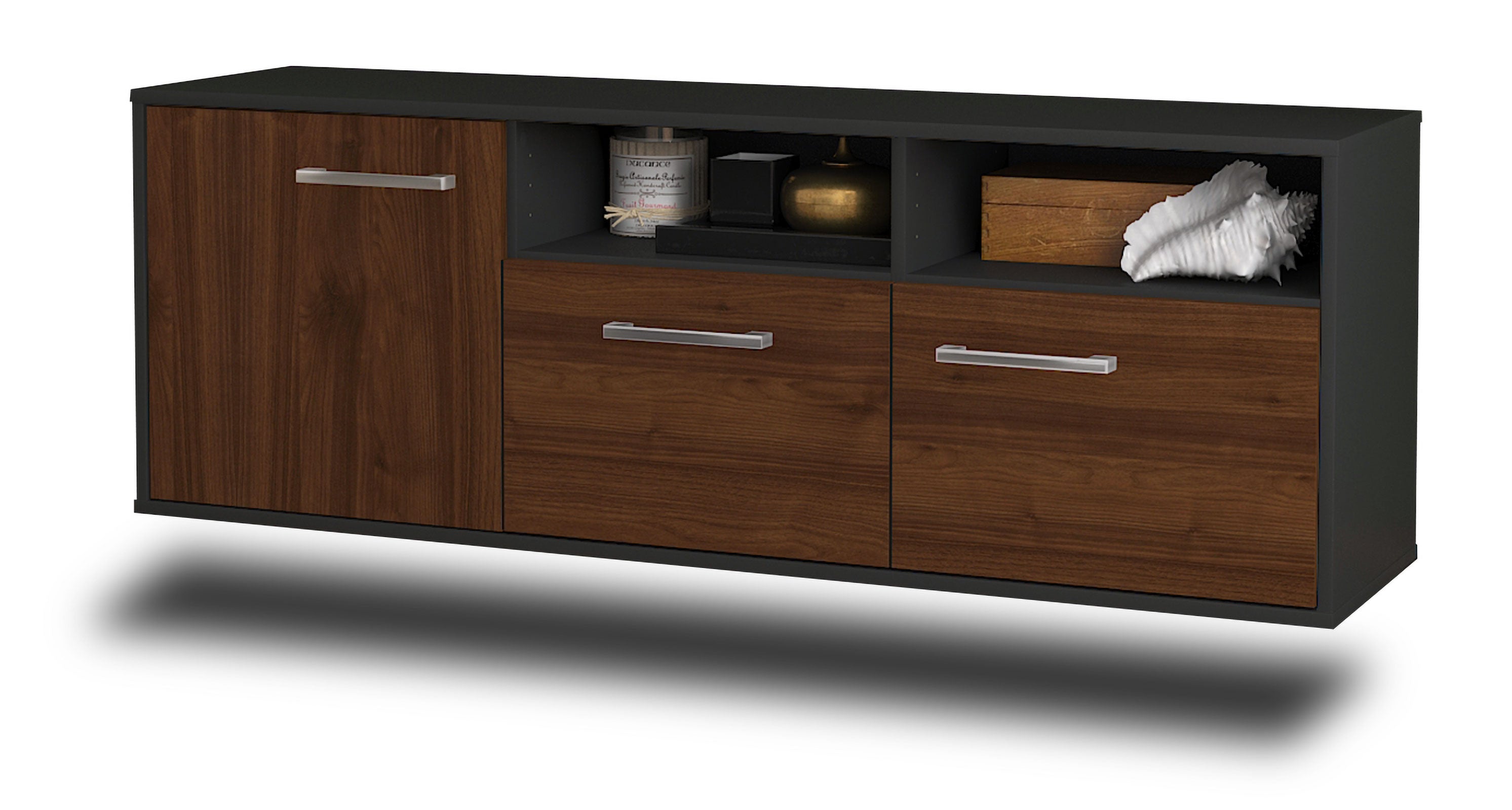 Lowboard - Angelina - Design Holzdekor - Wandmontage mit Griffe 136 cm Anthrazit